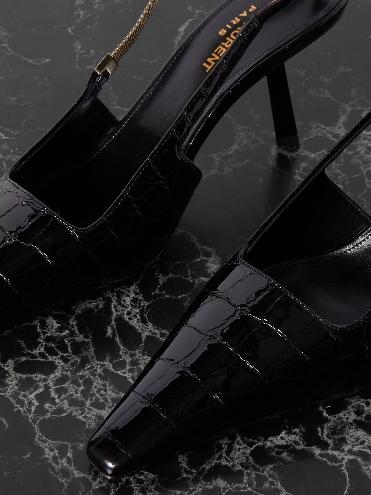 Blake embellished croc-effect leather slingback pumps Black - 4