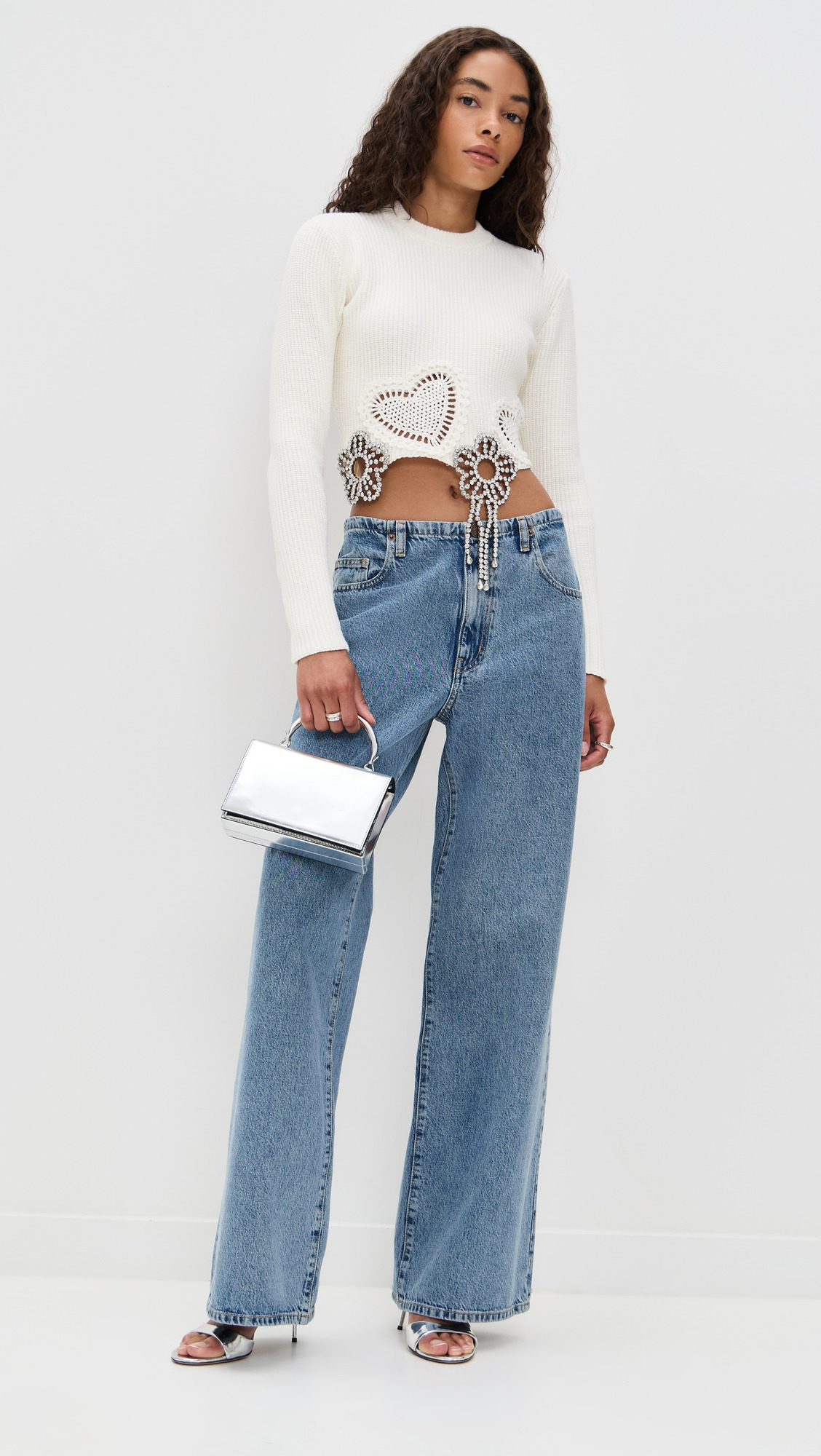 Crystal Crochet Flower Cropped Sweater - 4