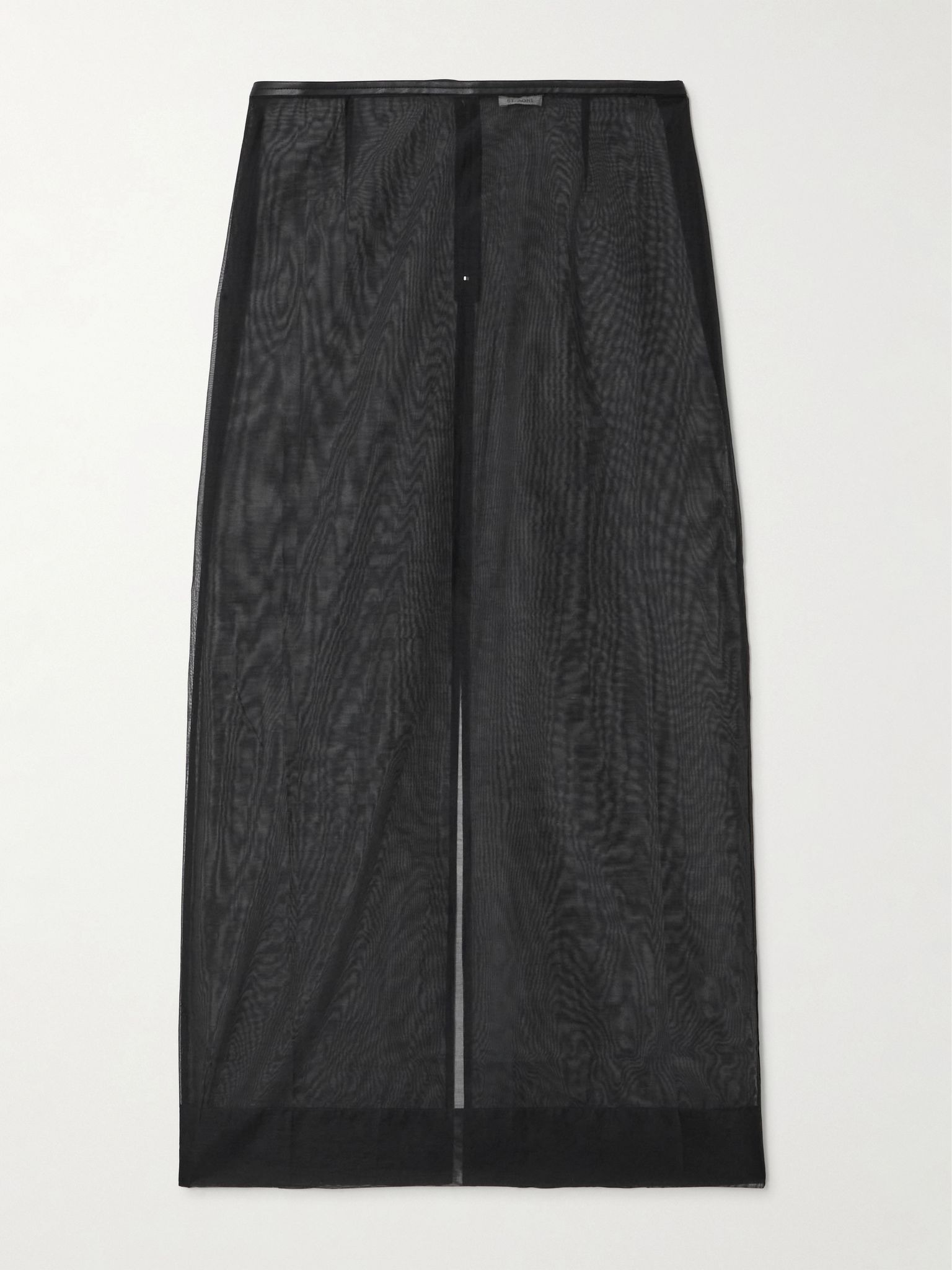 Leather-trimmed organic cotton-blend tulle maxi skirt Black - 1