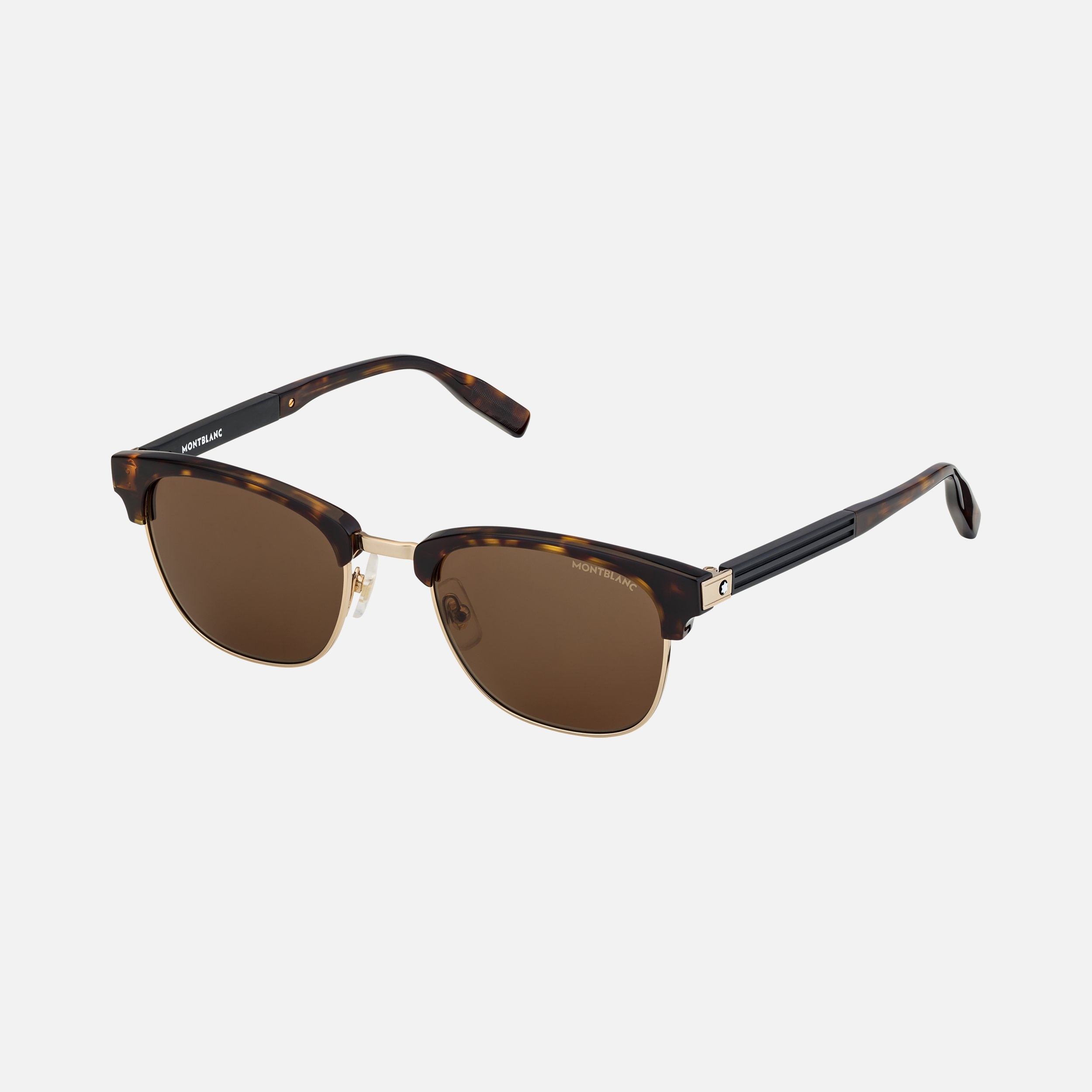 Rectangular Gold-Colored Sunglasses with Brown-Colored Acetate Frame - 1