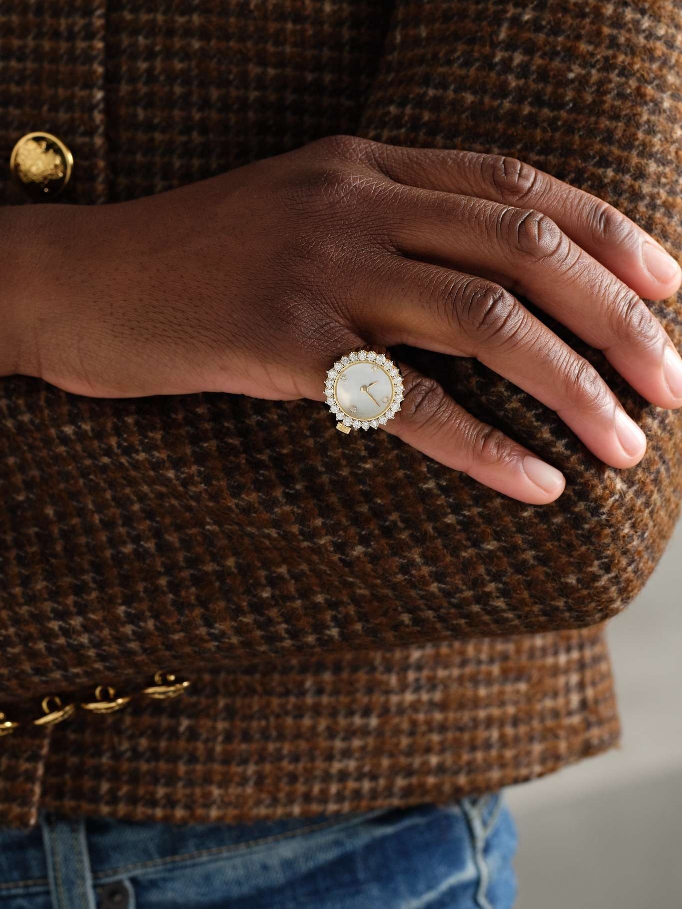 Watch 18-karat gold, mother-of-pearl and diamond ring Gold - 2