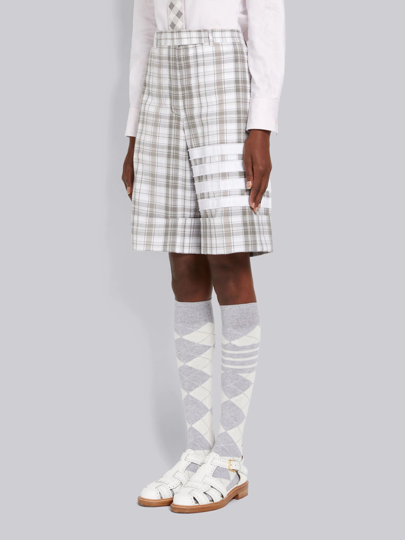 Thom Browne Medium Grey Stripe Plaid Oxford 4-Bar Sack Short outlook
