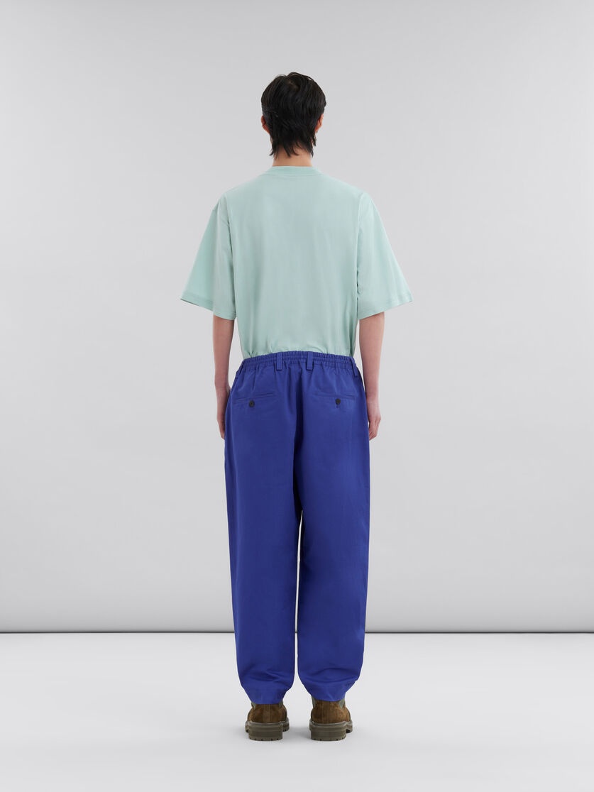BLUE ORGANIC GABARDINE TROUSERS WITH DRAWSTRING WAIST - 3