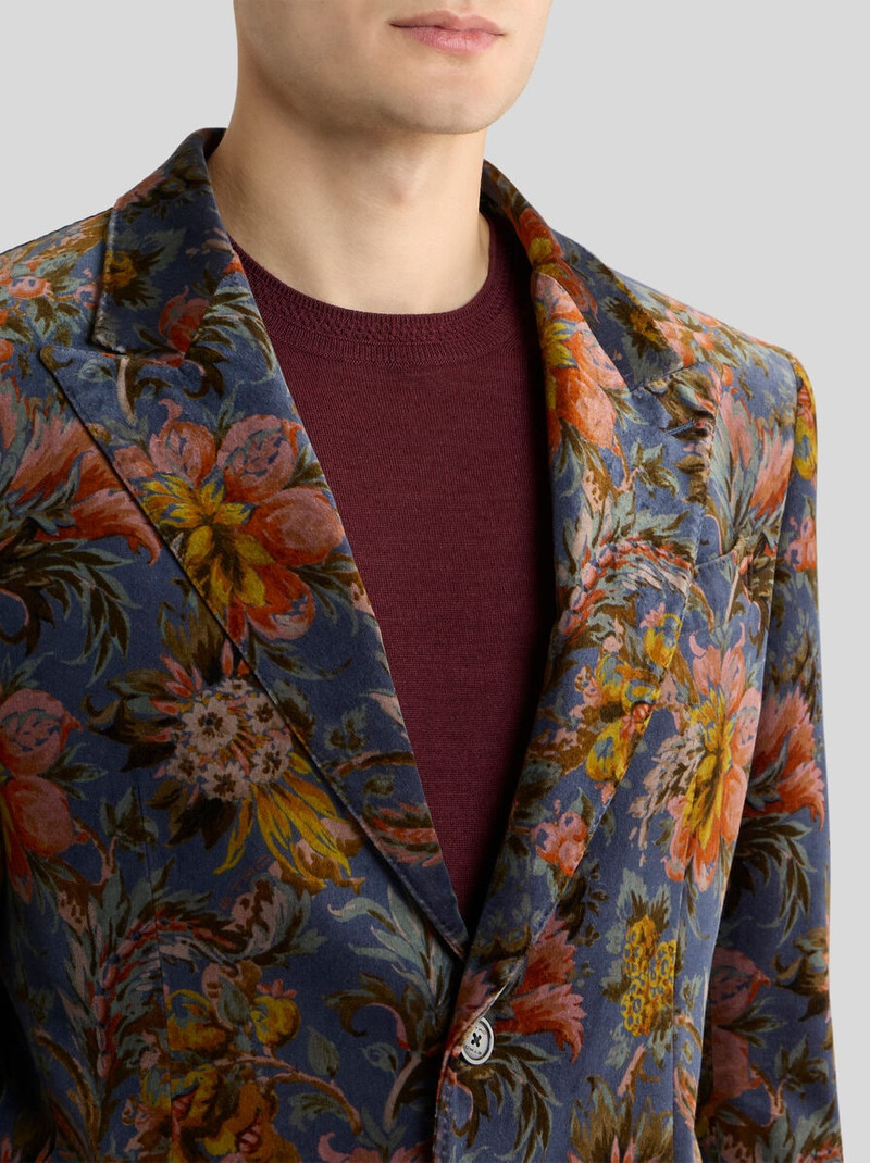SINGLE-BREASTED JACKET IN STRETCH COTTON VELVET WITH FLORAL MOTIF 2