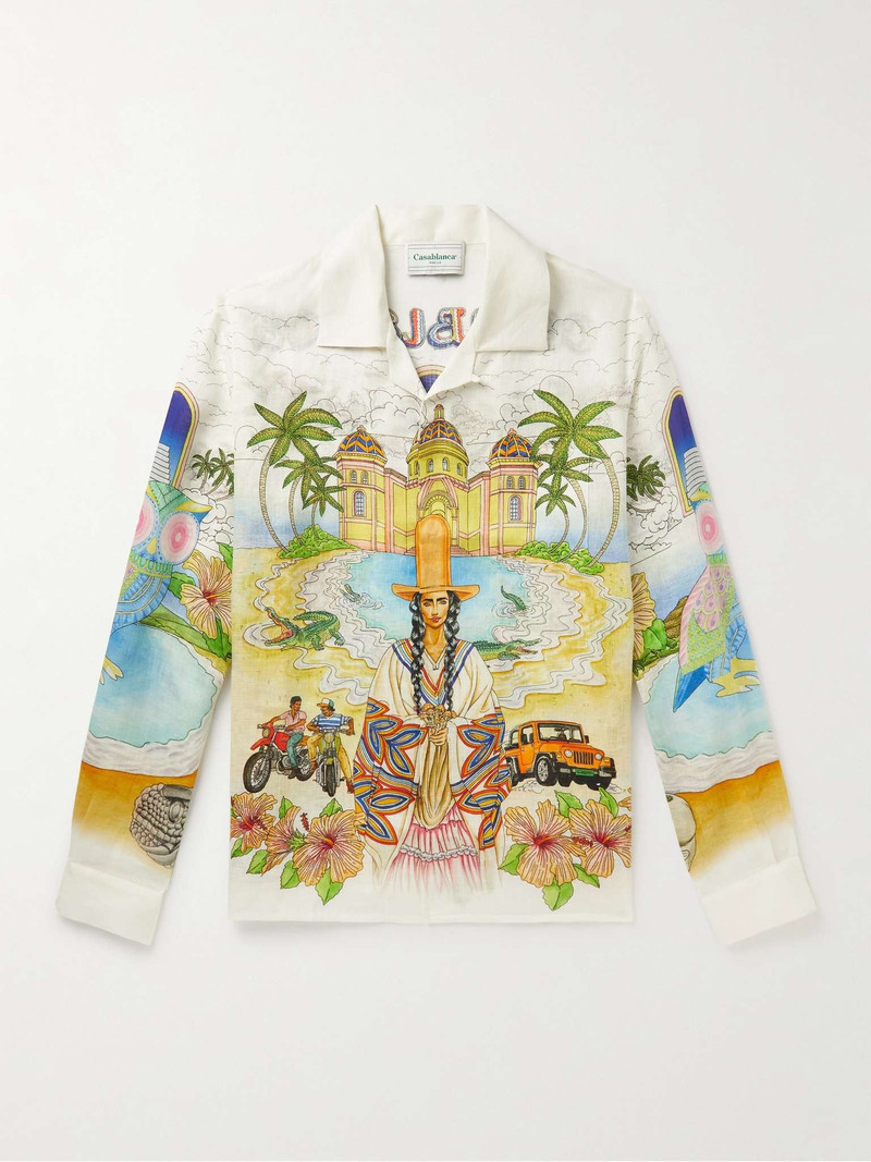 Convertible-Collar Printed Linen Shirt 1