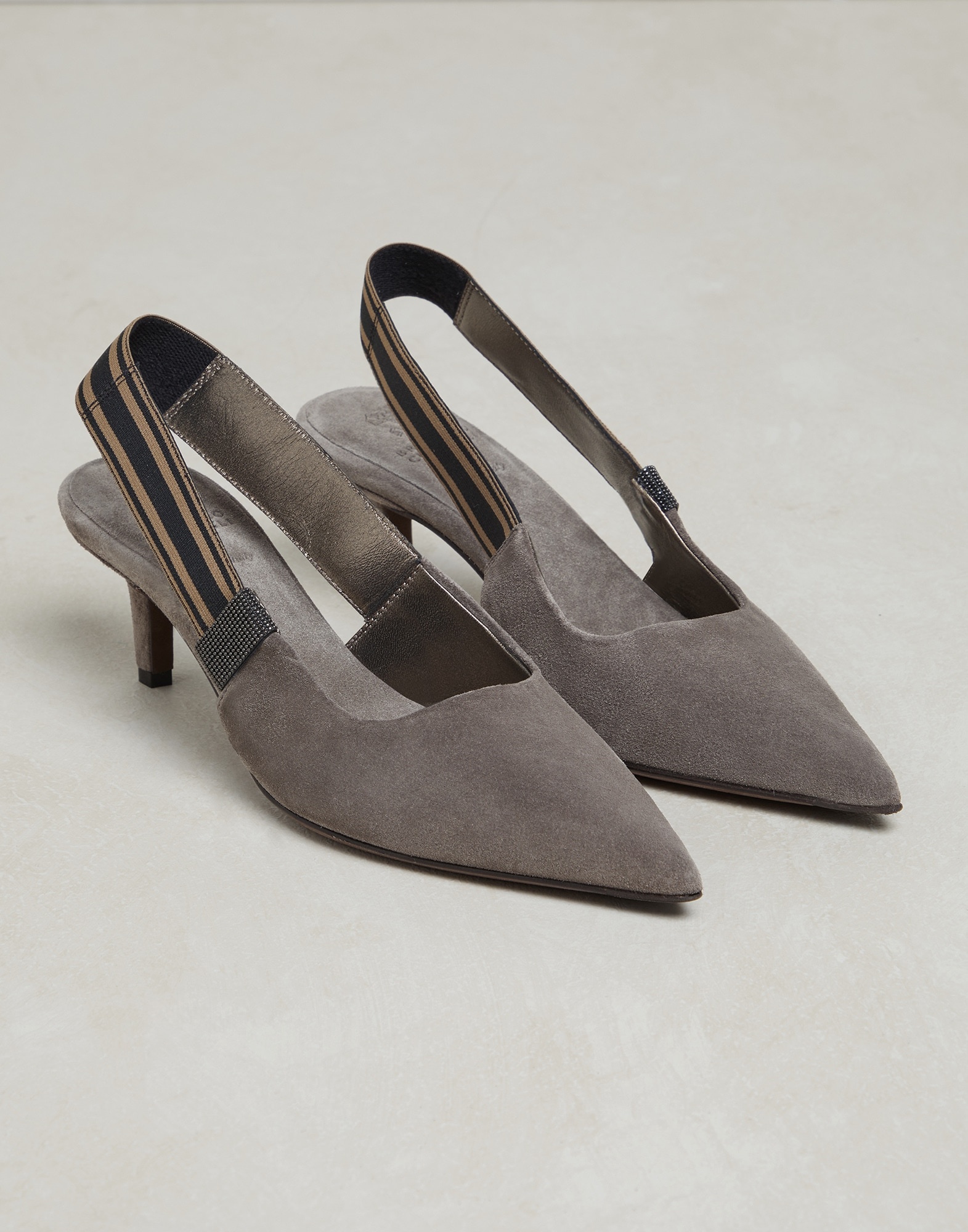 Suede heels with striped strap and monili - 2