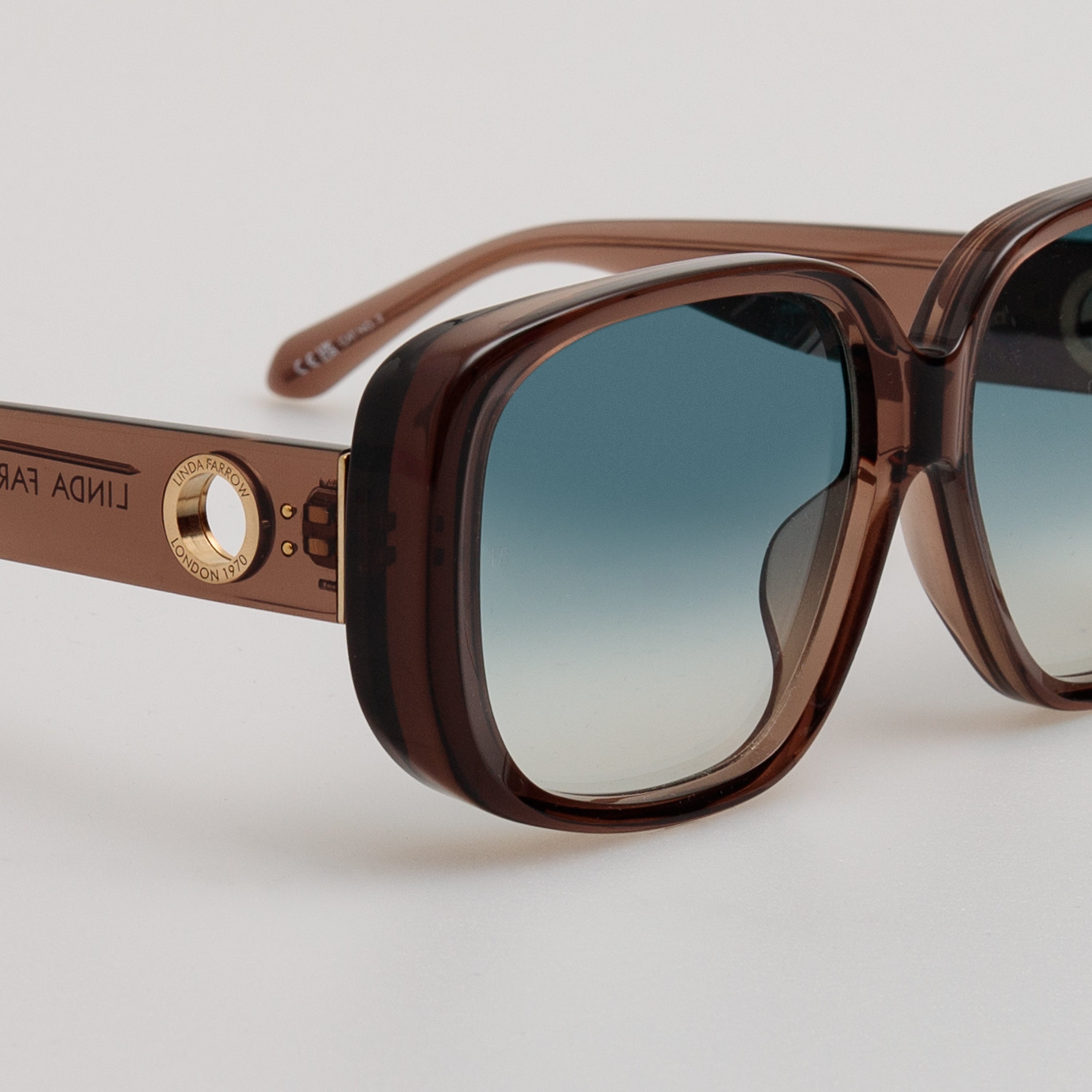 LINDA FARROW Astrid Oversized Sunglasses in Brown and Aqua  display picture 3