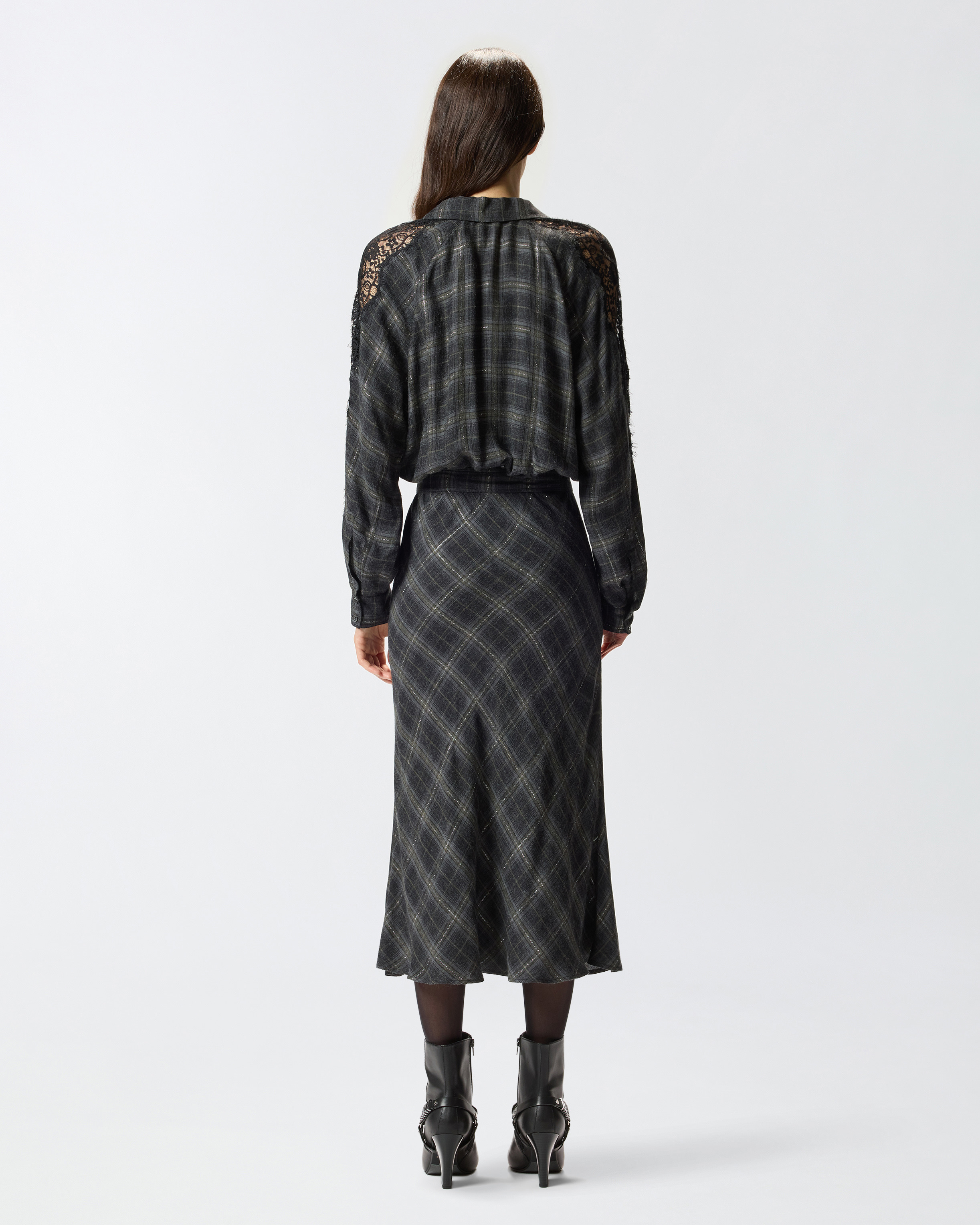 LONG CHECK DRESS WITH LACE - 4