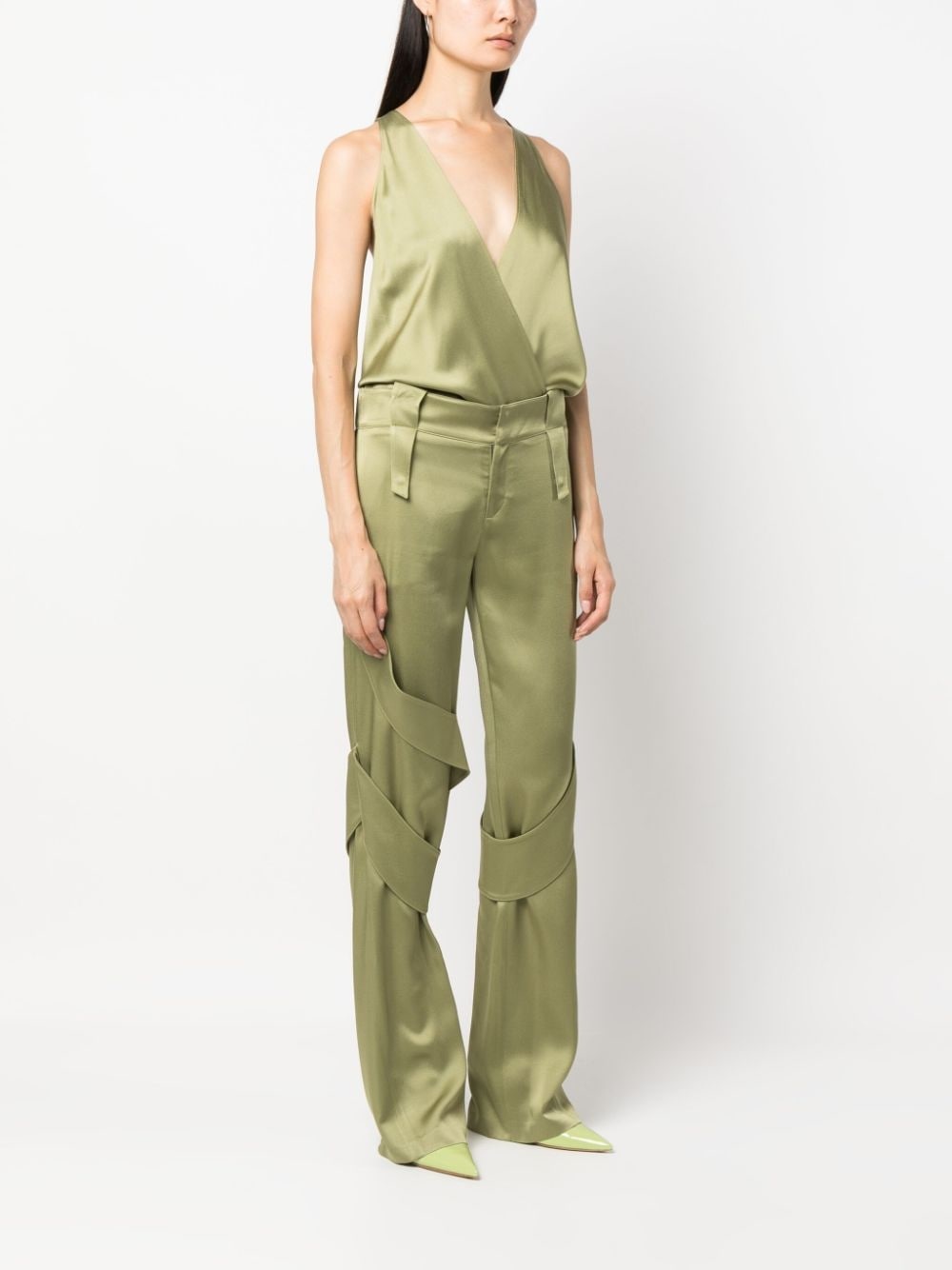 strap-detail satin straight-leg trousers - 3