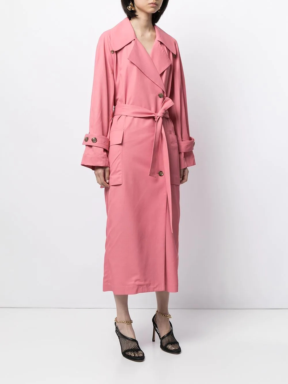 double-breasted belted trench coat - 3