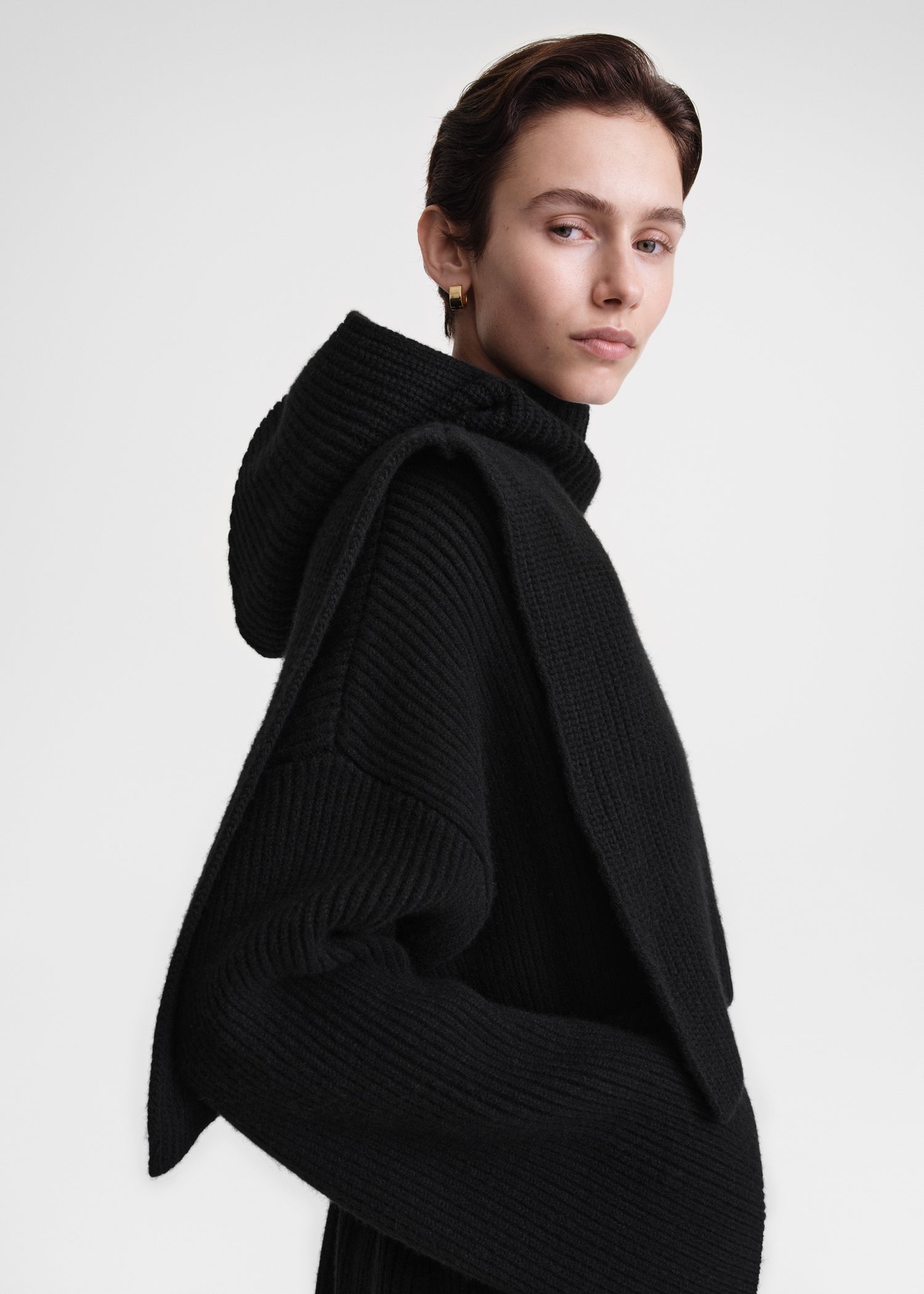 Ribbed wool hoodie bib black - 4