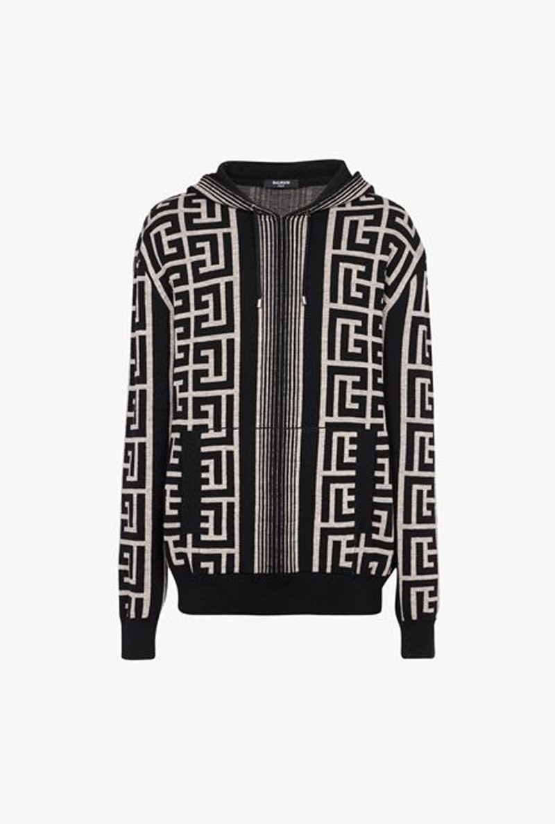 Ivory and black wool sweater with maxi Balmain monogram - 1