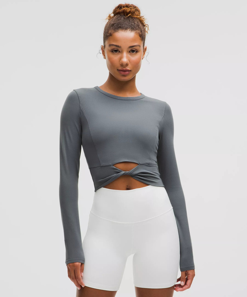 Cropped Nulu Twist-Hem Long-Sleeve Shirt 1