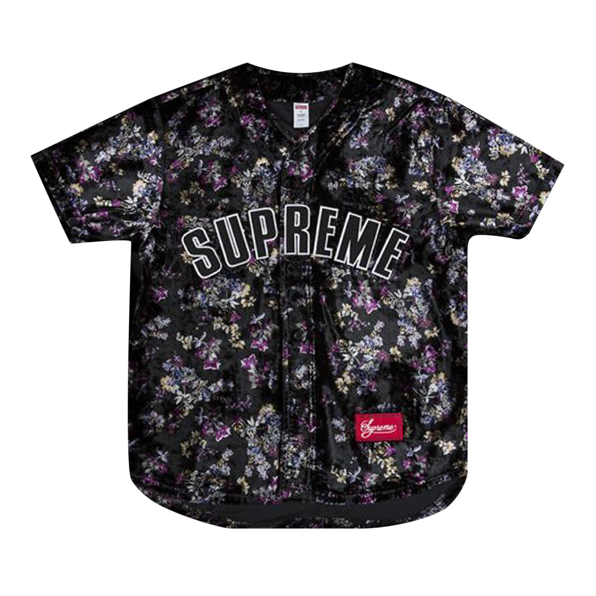 Supreme Floral Velour Baseball Jersey 'Black' - 1