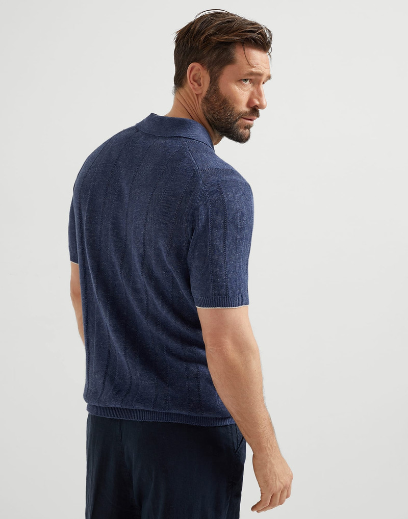 Brunello Cucinelli Linen and cotton wide rib knit polo outlook