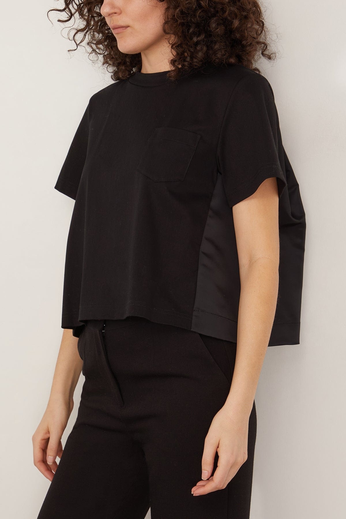Nylon Twill Mix Cotton Jersey T-Shirt in Black - 4