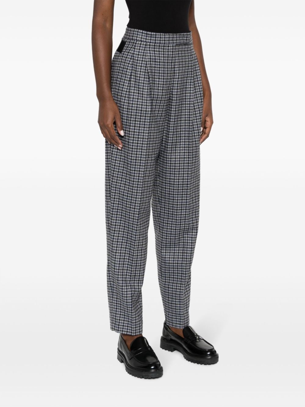 checked high-waist tapered trousers - 3