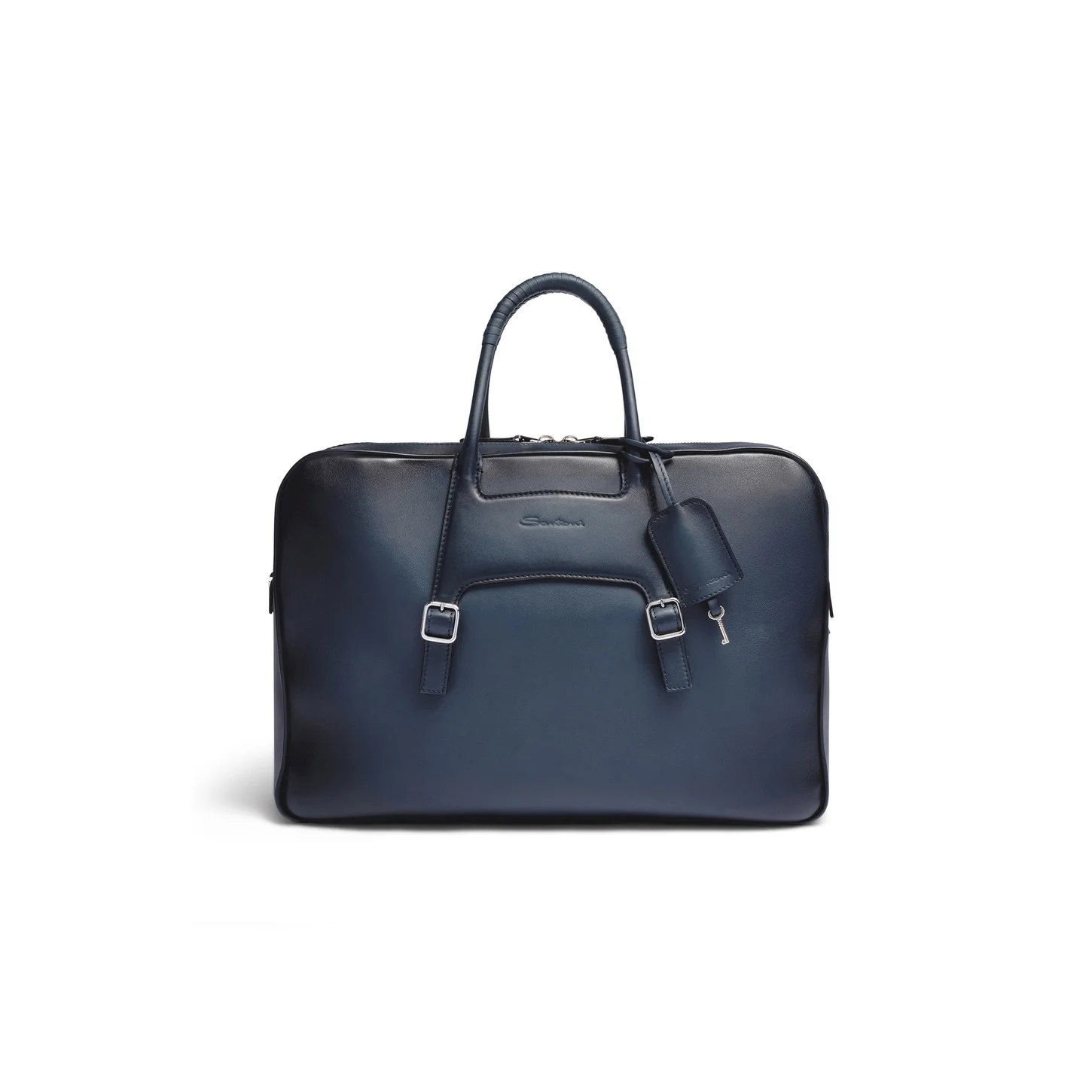 Blue leather laptop bag - 1