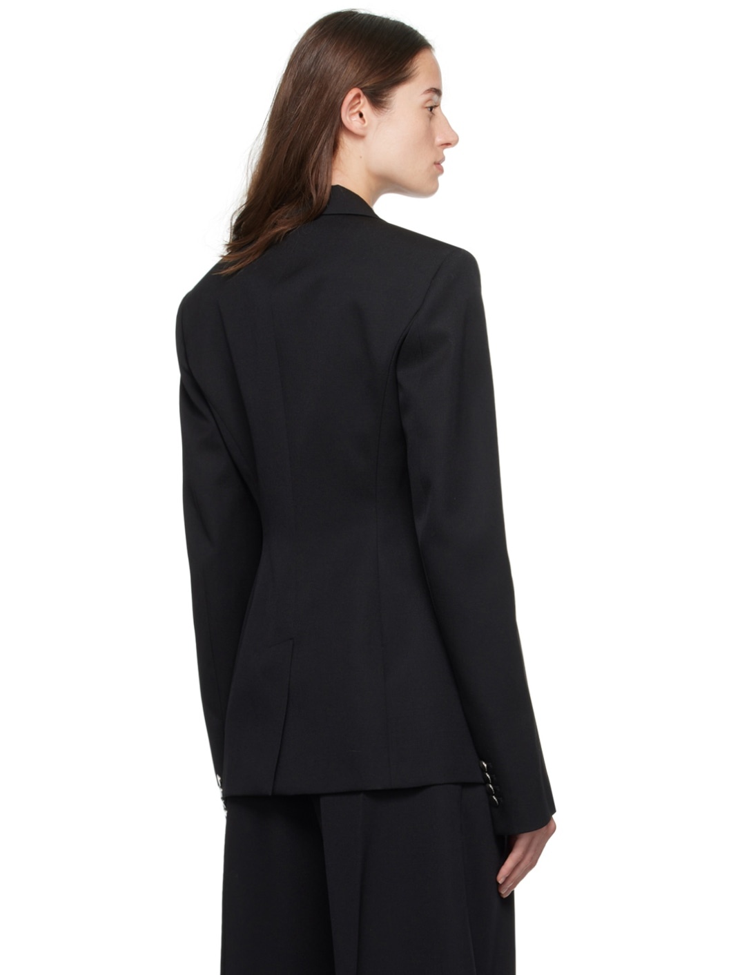 Black Peaked Lapel Blazer - 3