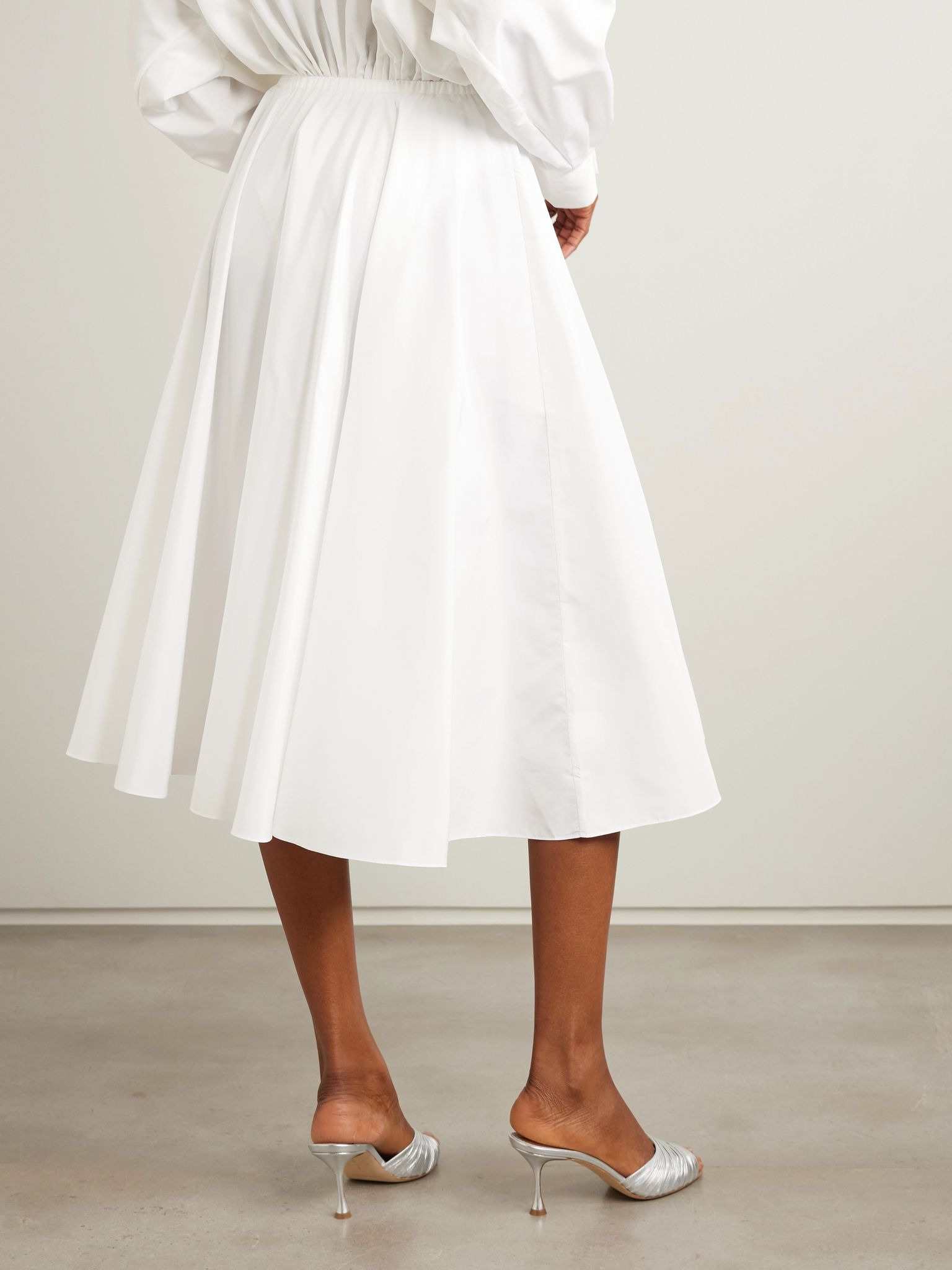 Pleated poplin midi skirt White - 3