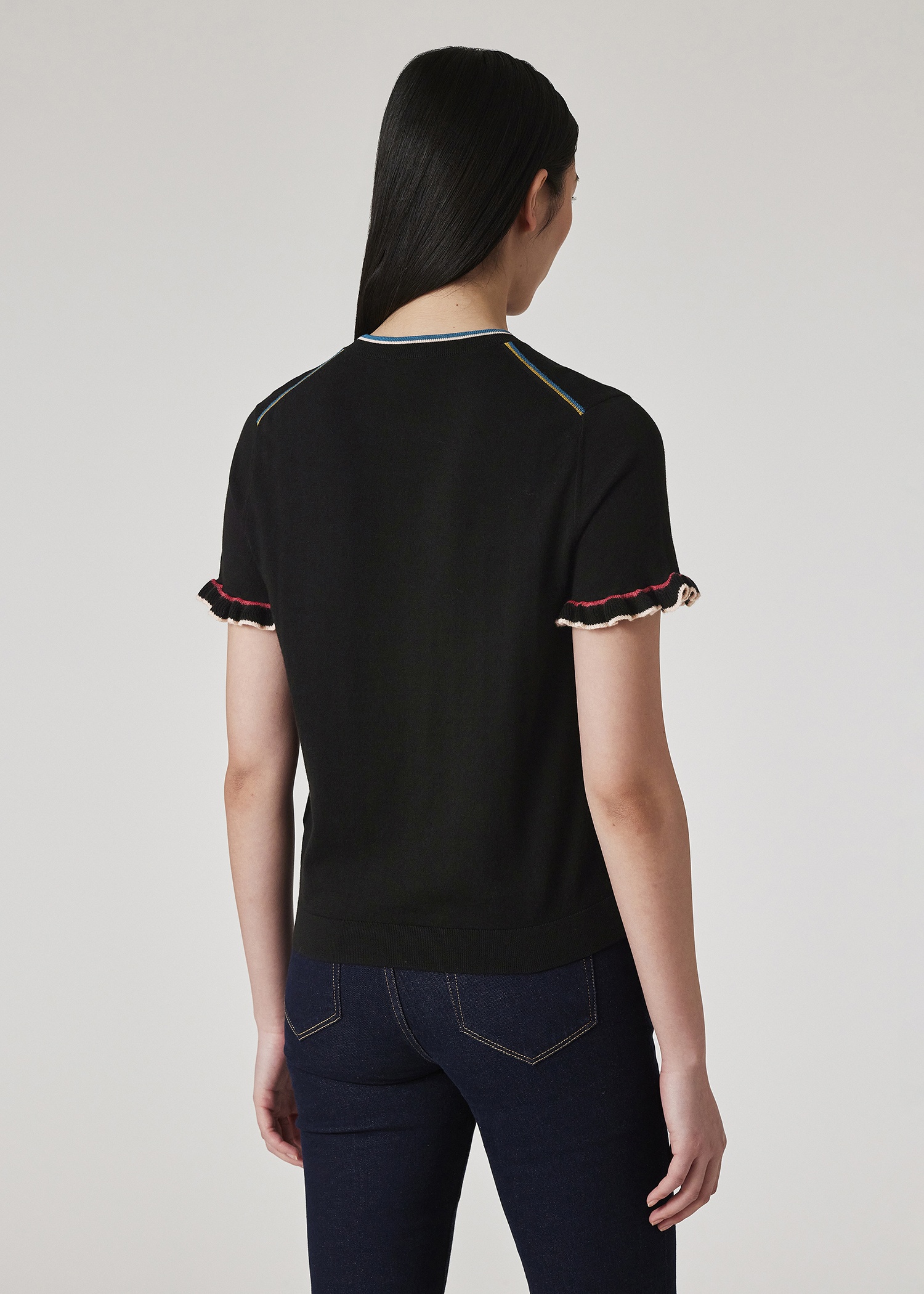 Women's Black Knitted Top with Frill Sleeves - 4