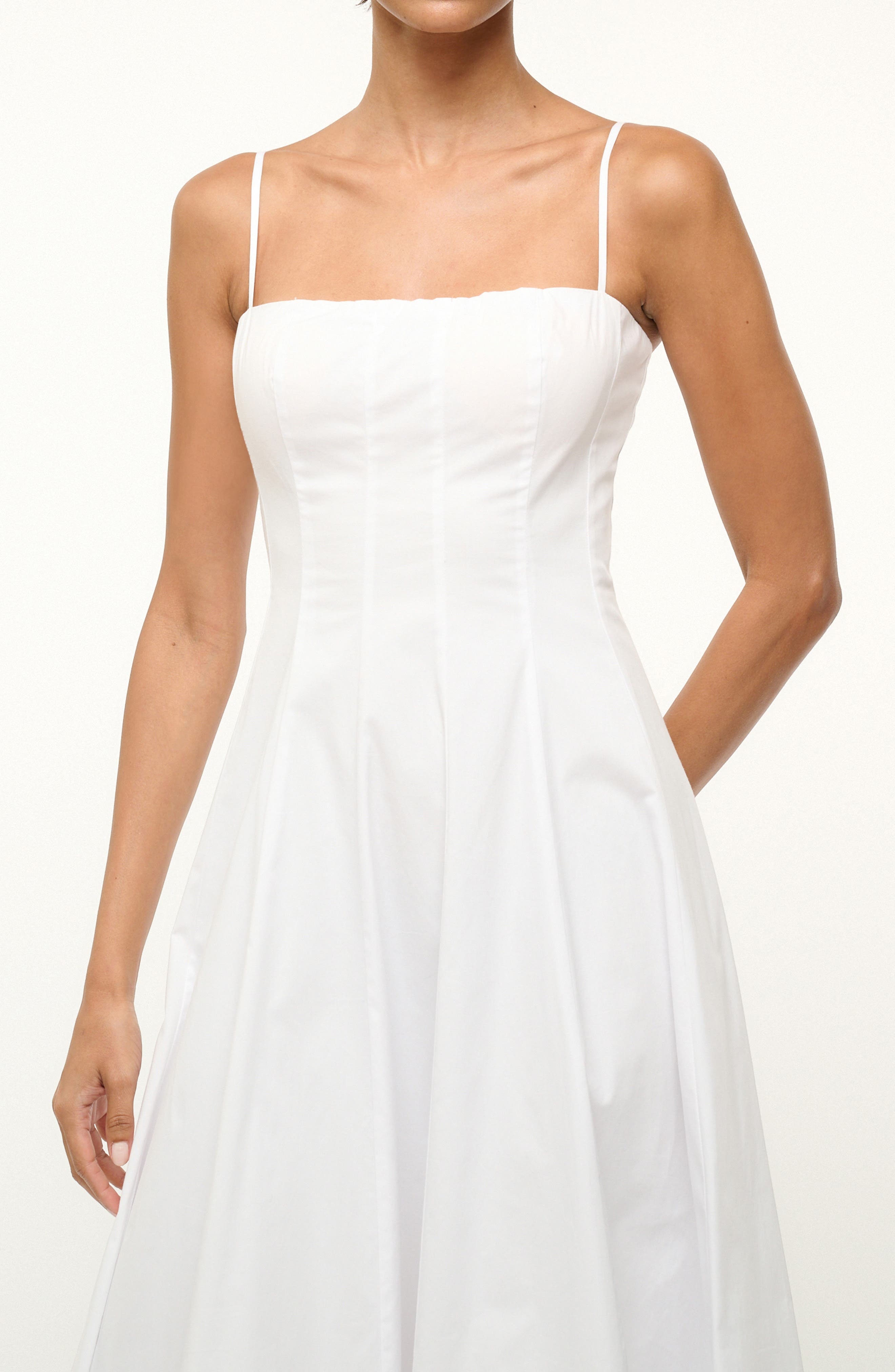 STAUD Wylie Seamed Midi Dress in White at Nordstrom - 3