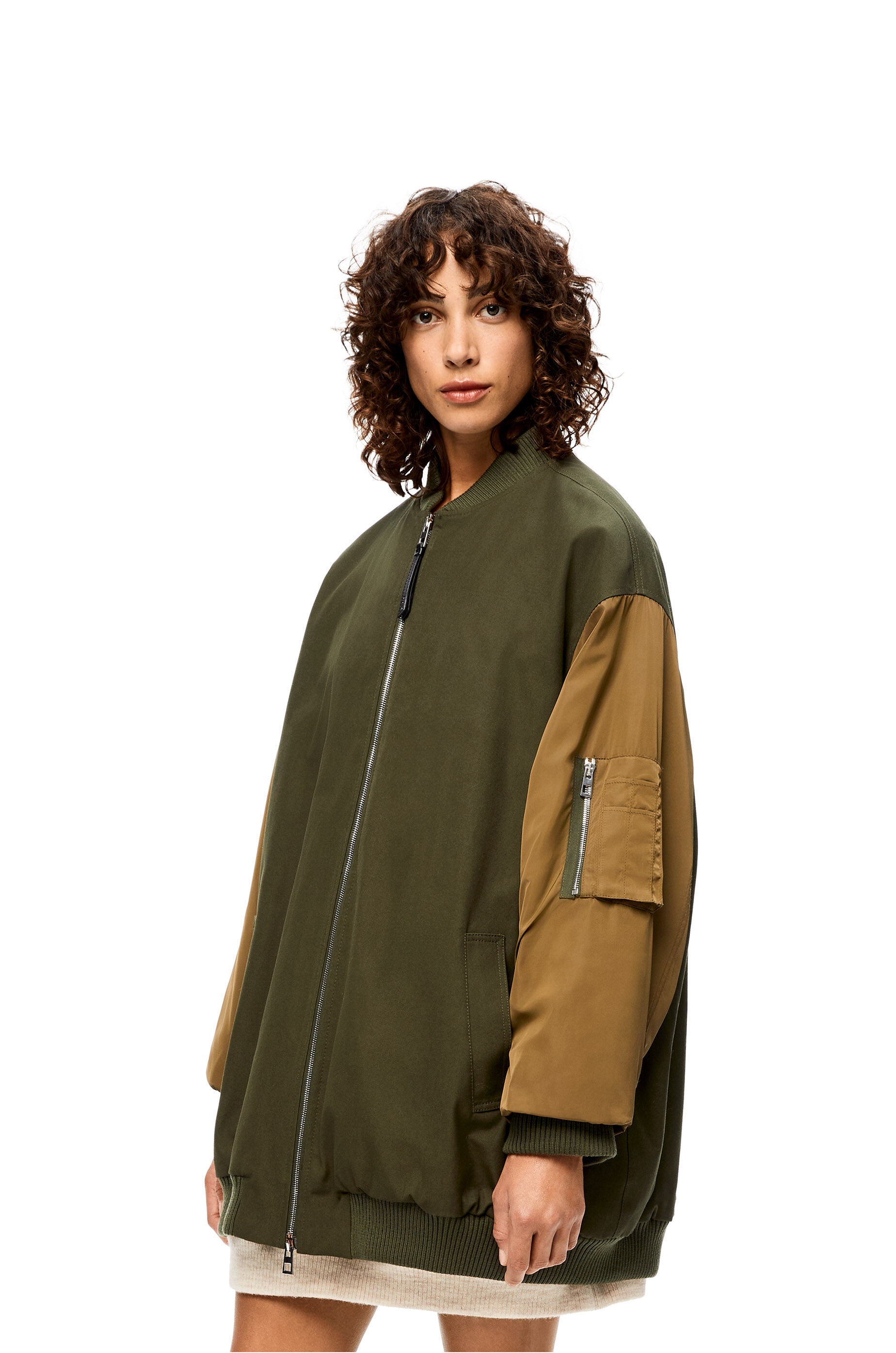 Oversize long bomber jacket in cotton and nylon - 3