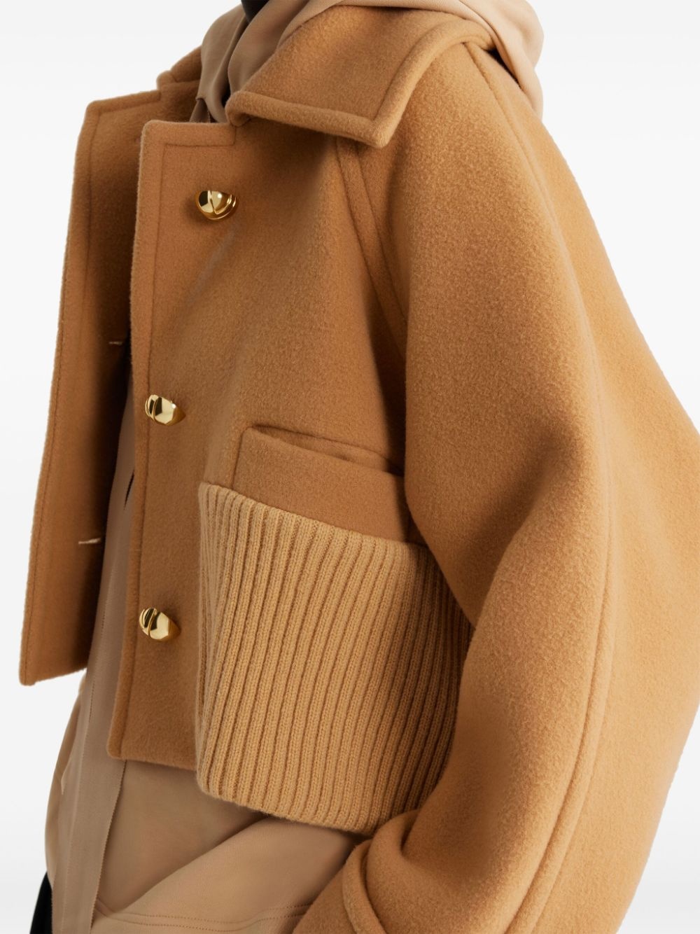 rib-waist cropped coat - 4