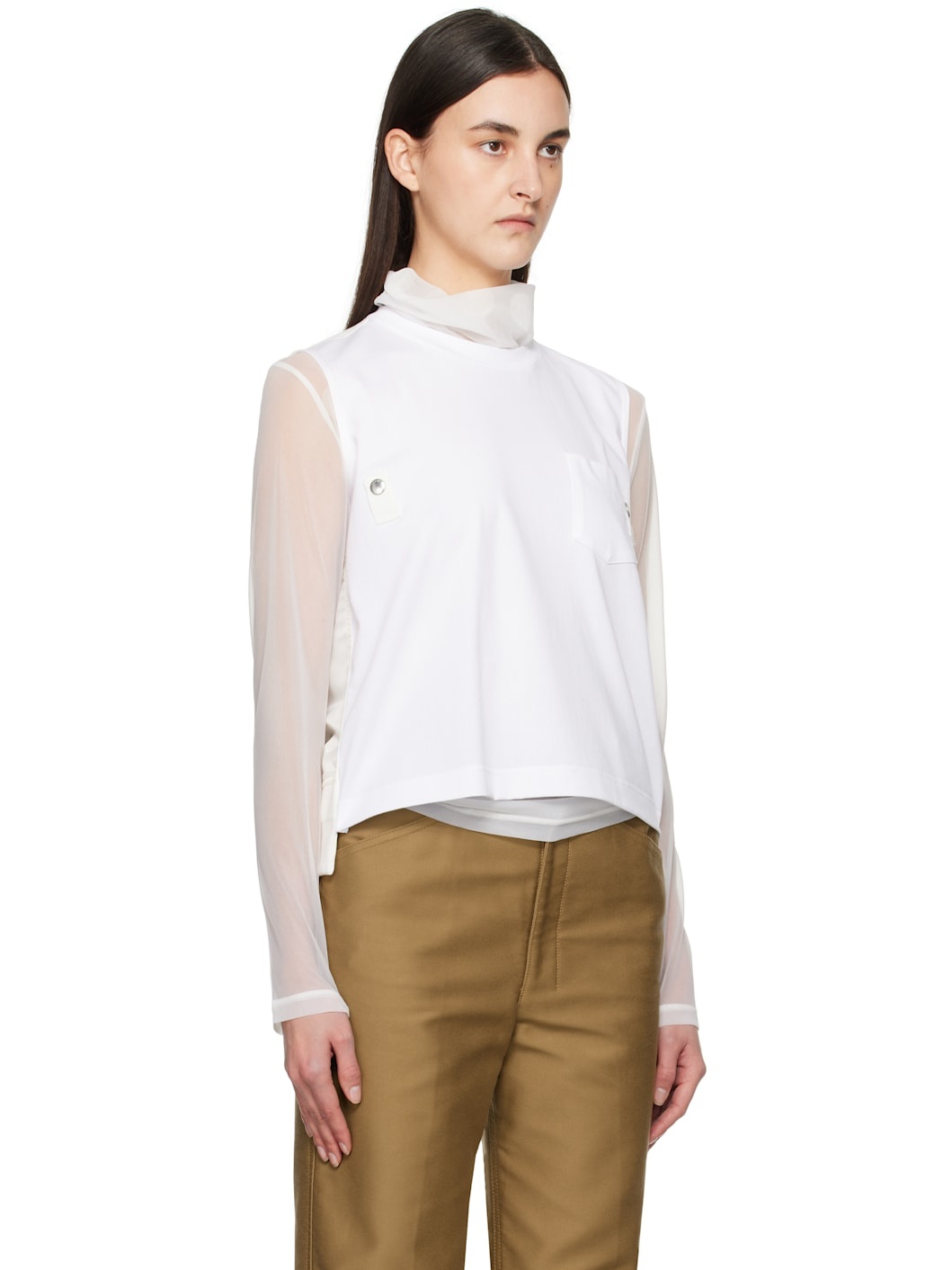 White Nylon Twill Mix Cotton Jersey Tank Top - 2