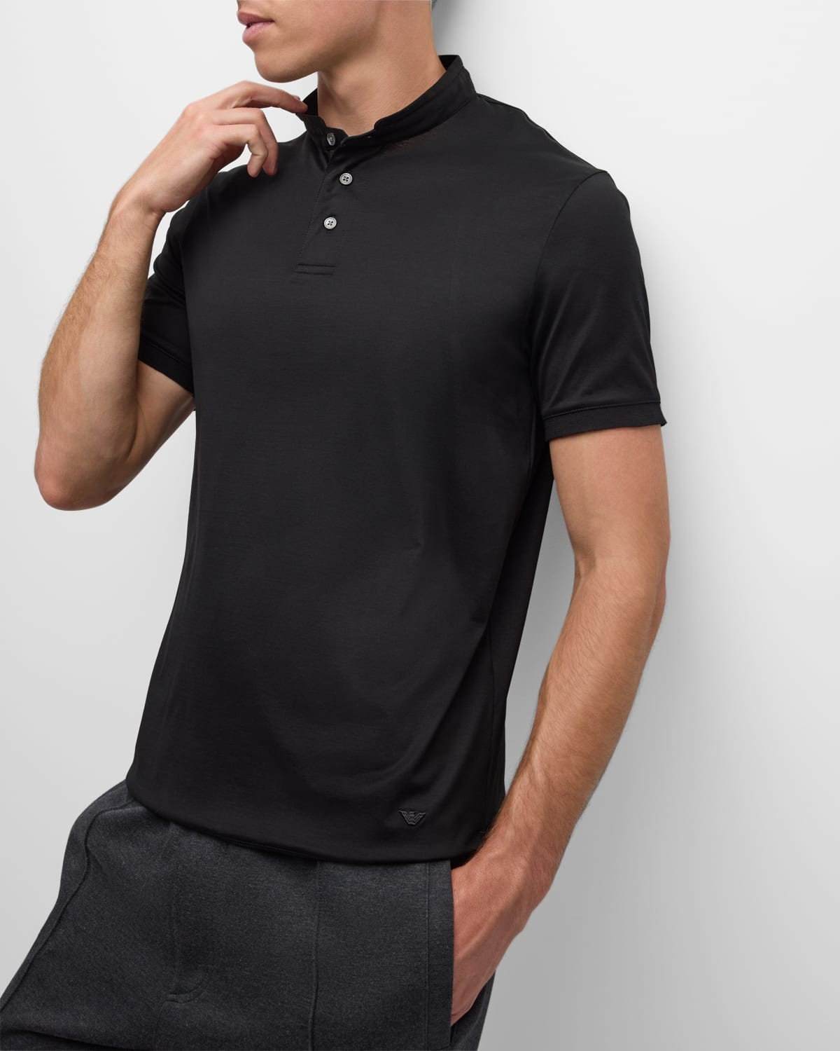 Men's Jersey Nehru-Collar Polo Shirt - 6