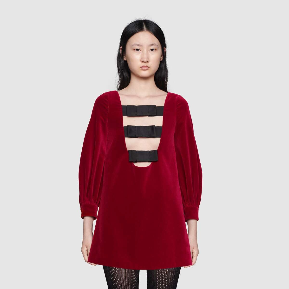 Petit velvet dress with bows - 3