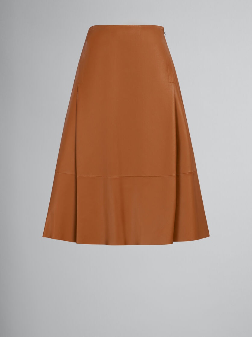 BROWN NAPPA LEATHER MIDI SKIRT - 1