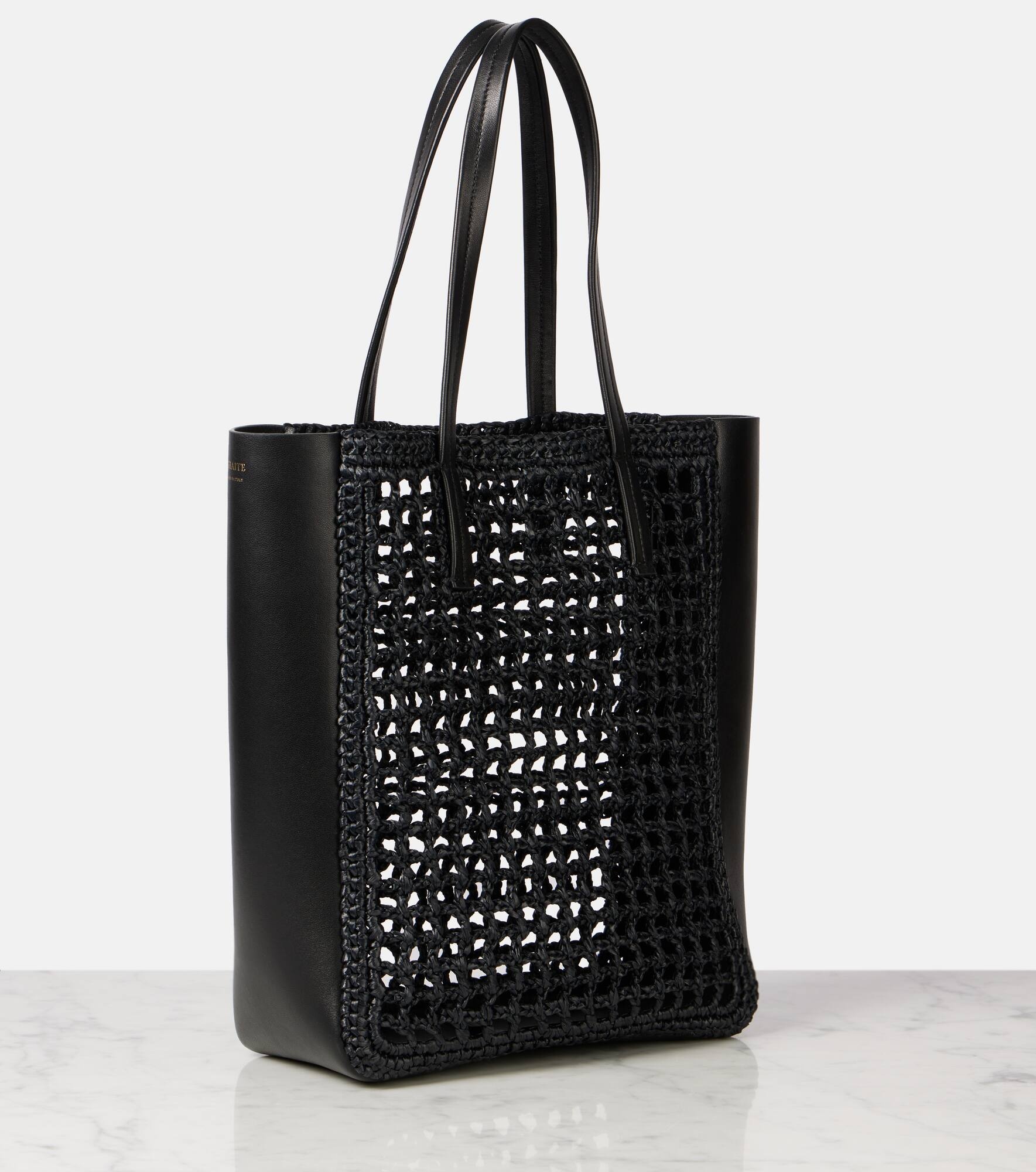 Zoe Small leather-trimmed raffia tote bag - 4