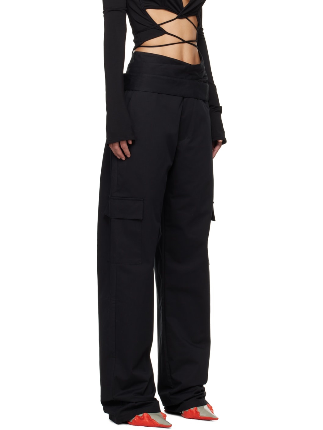 Black Wrap Belt Cargo Pants - 2