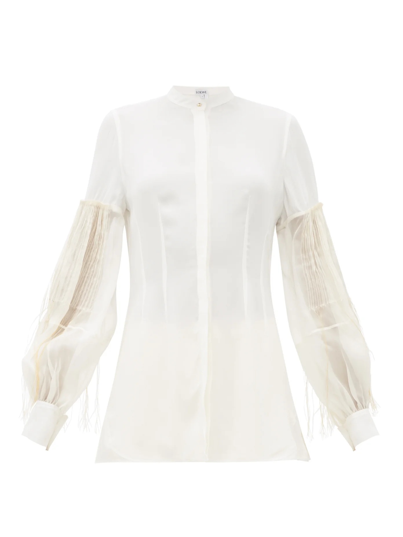 Embroidered pleated-sleeve crepe blouse - 1