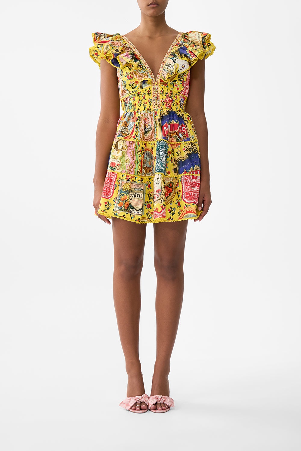 TIERED SHORT DRESS WITH NECK FRILL - 2