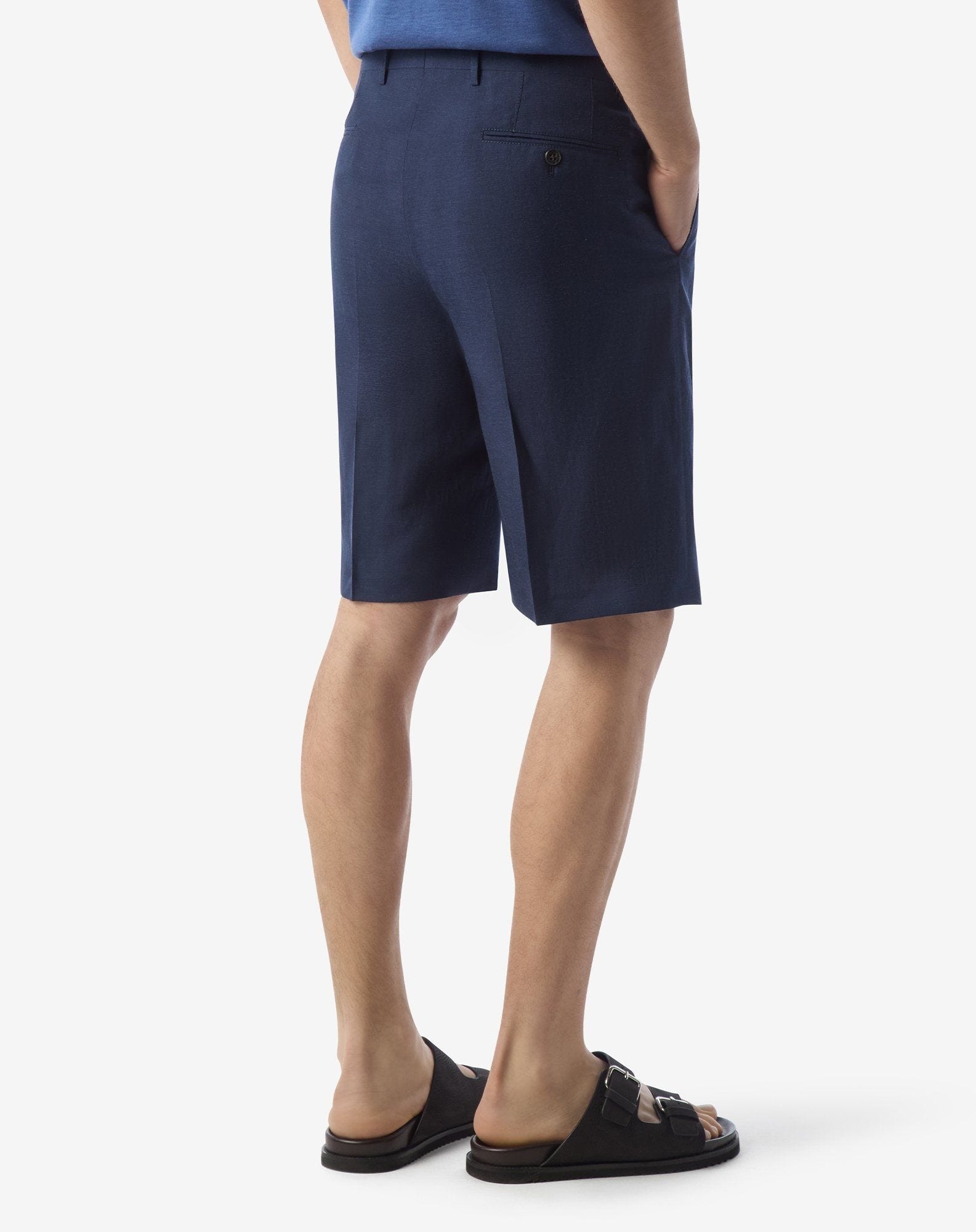 Blue wool and linen Bermuda shorts - 4