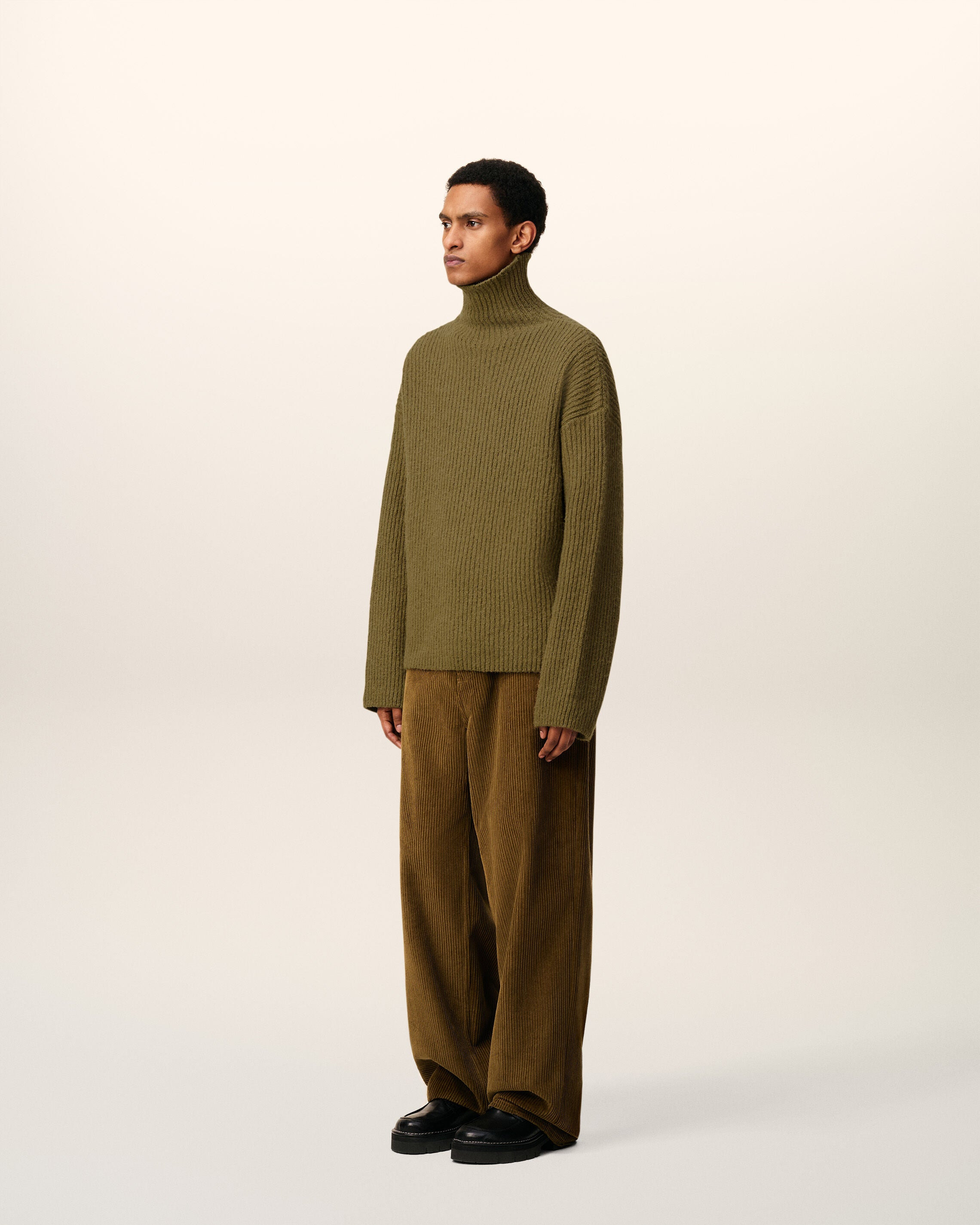GREEN WOOL FUNNEL NECK SWEATER - 6
