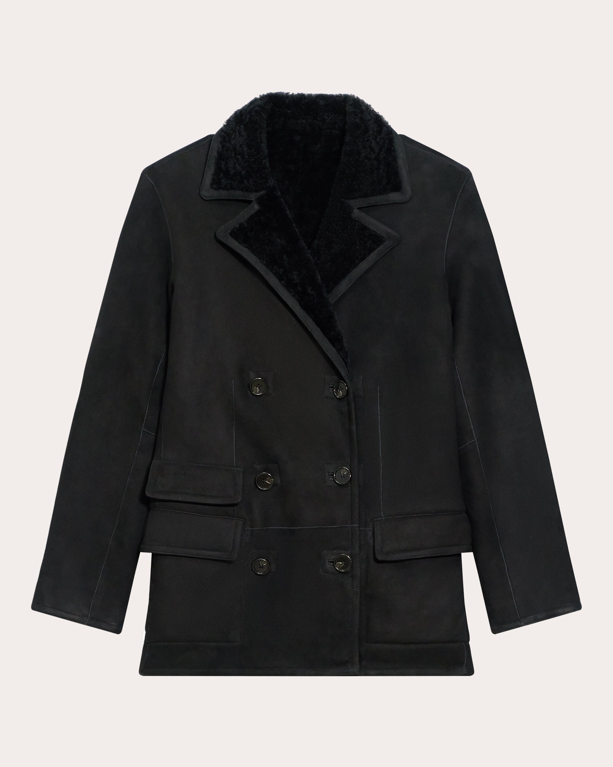 Reversible Suede Shearling Peacoat Blazer - 1