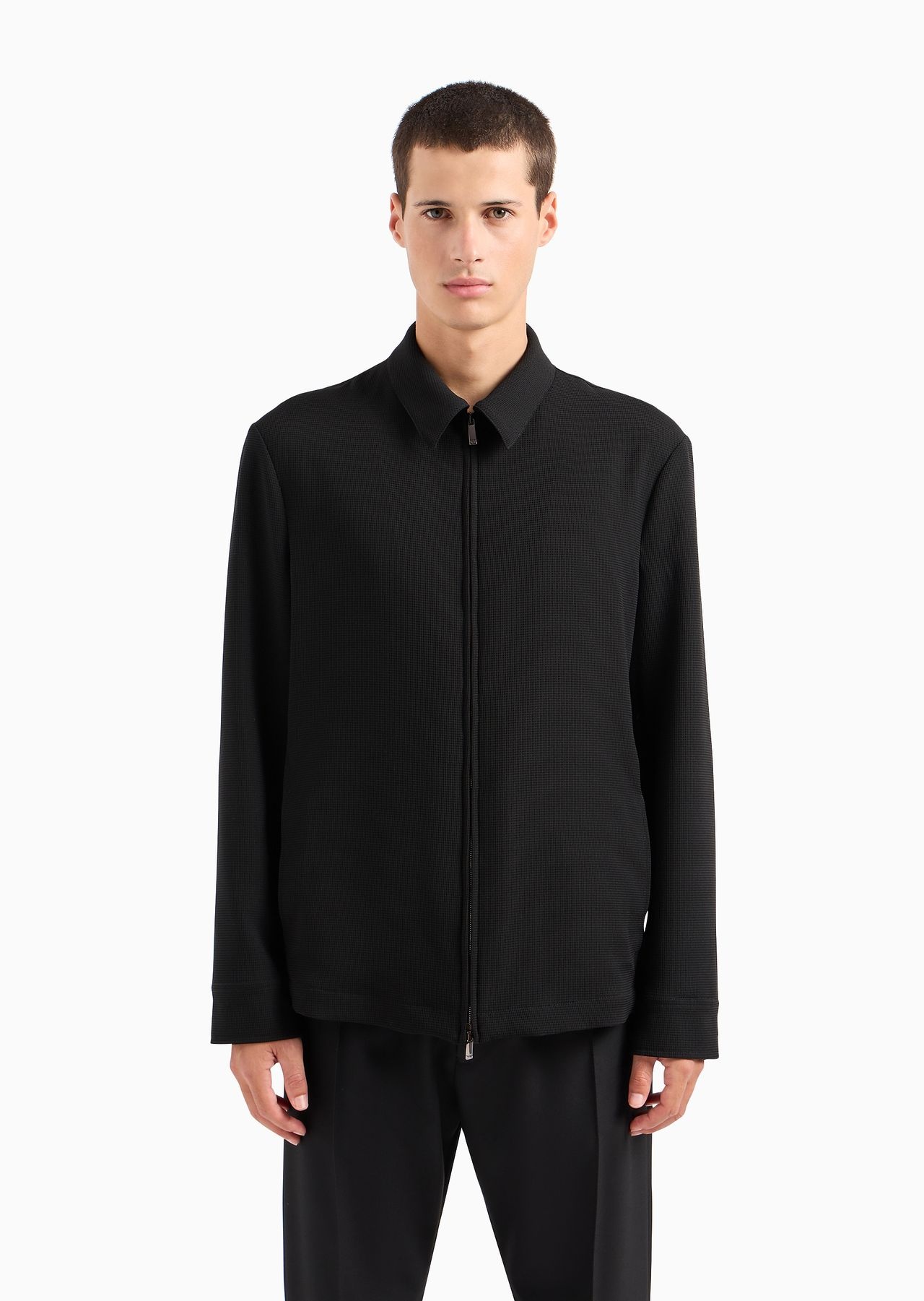 Classic-collar jacket with zip in micro-armure crêpe - 2