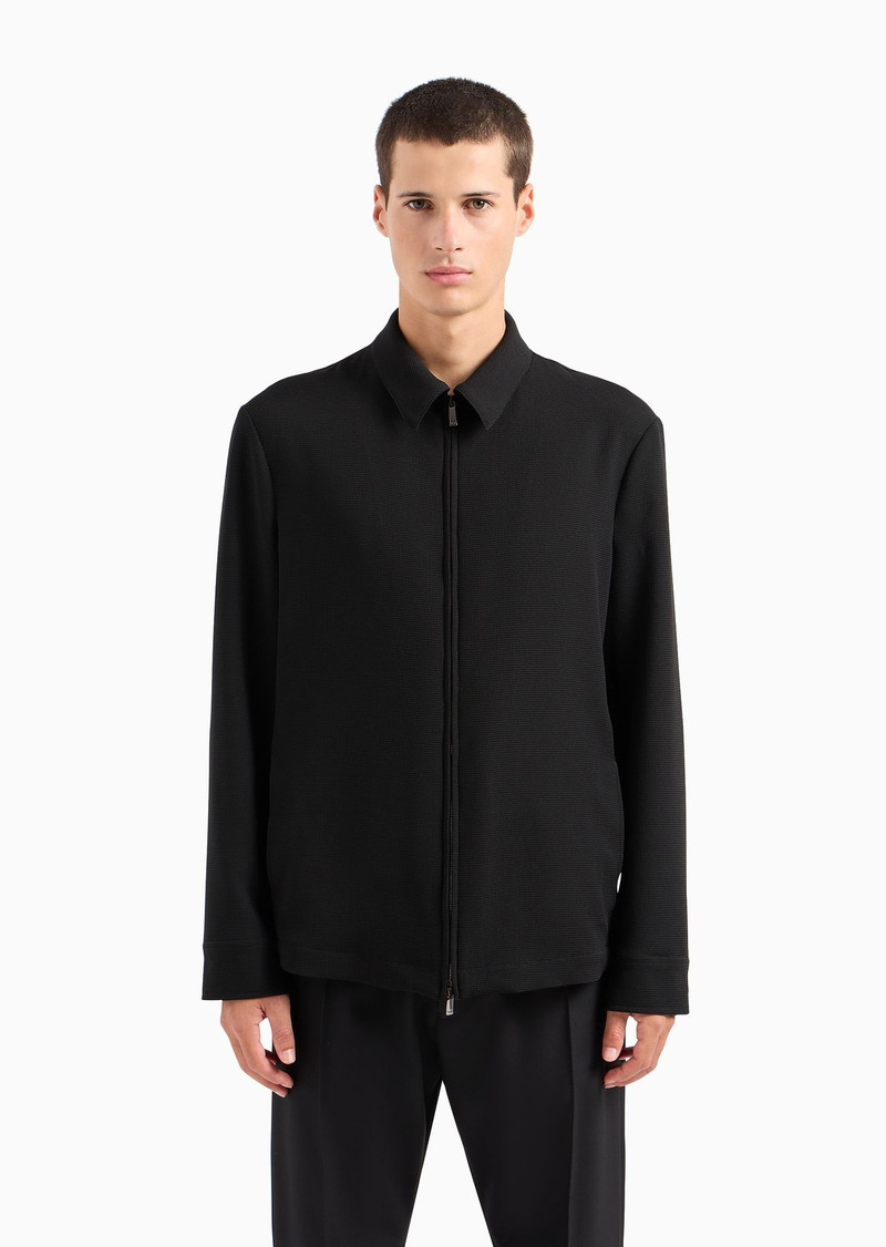 Classic-collar jacket with zip in micro-armure crêpe 2