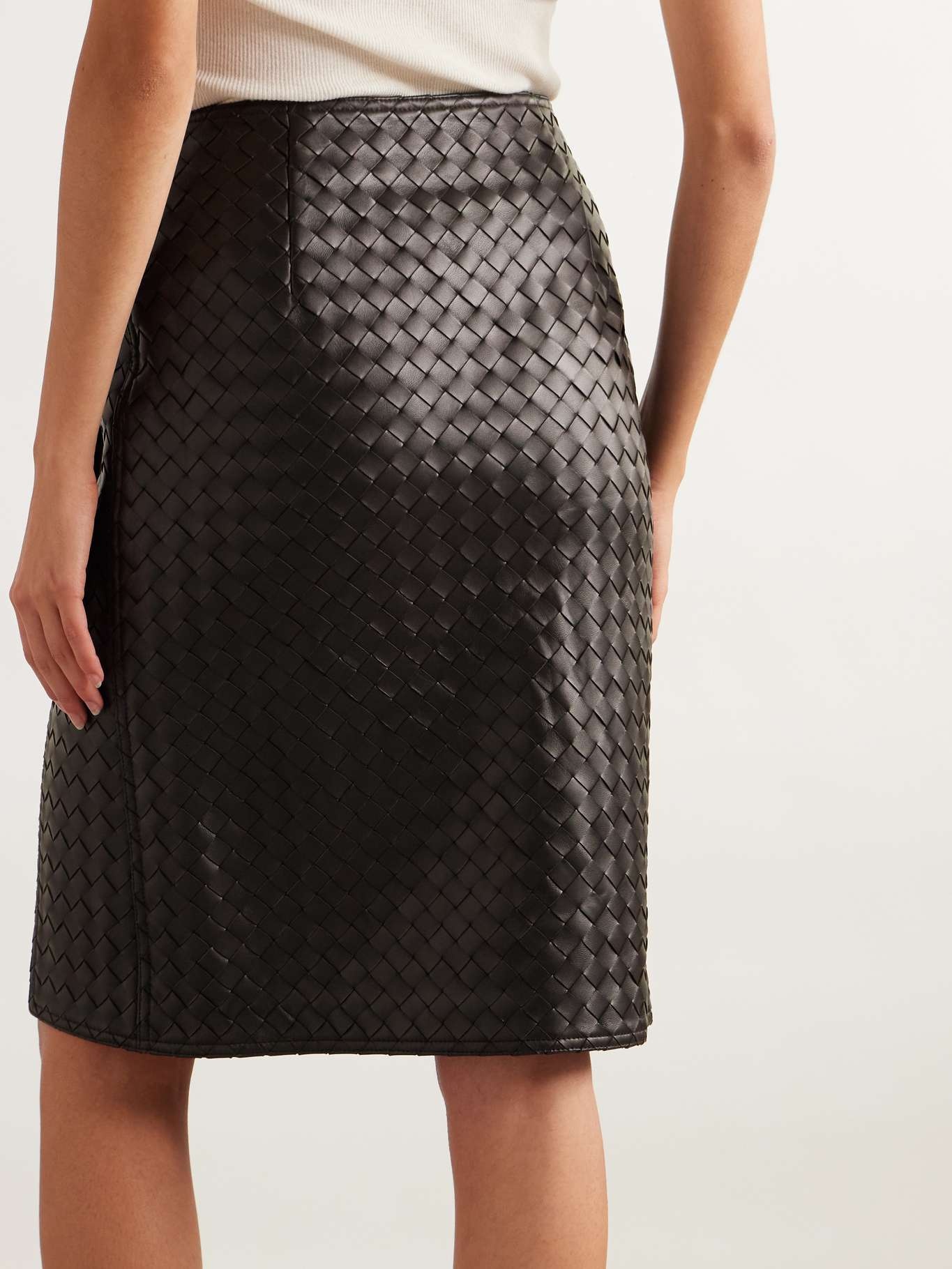 Intrecciato leather midi wrap skirt Brown - 4