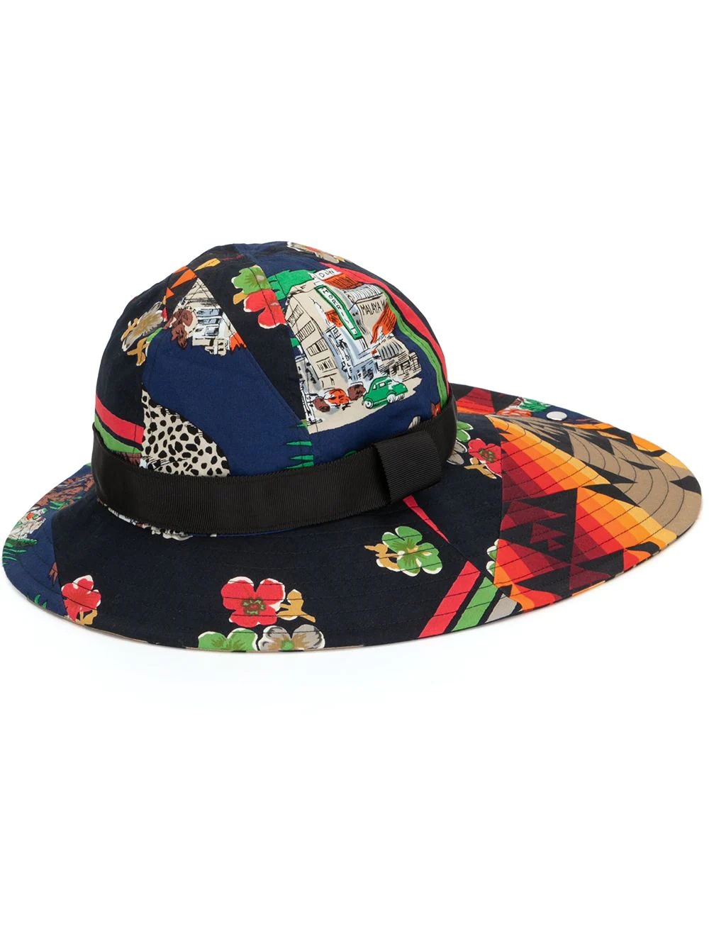 multi-print wide-brim hat - 1