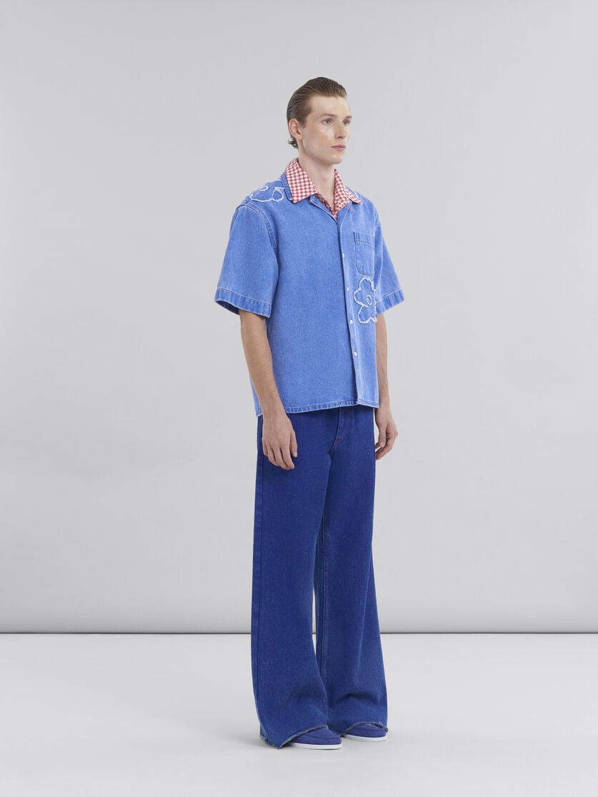 LIGHT BLUE BOWLING SHIRT WITH DILLIES PATCH DETAILS - 5