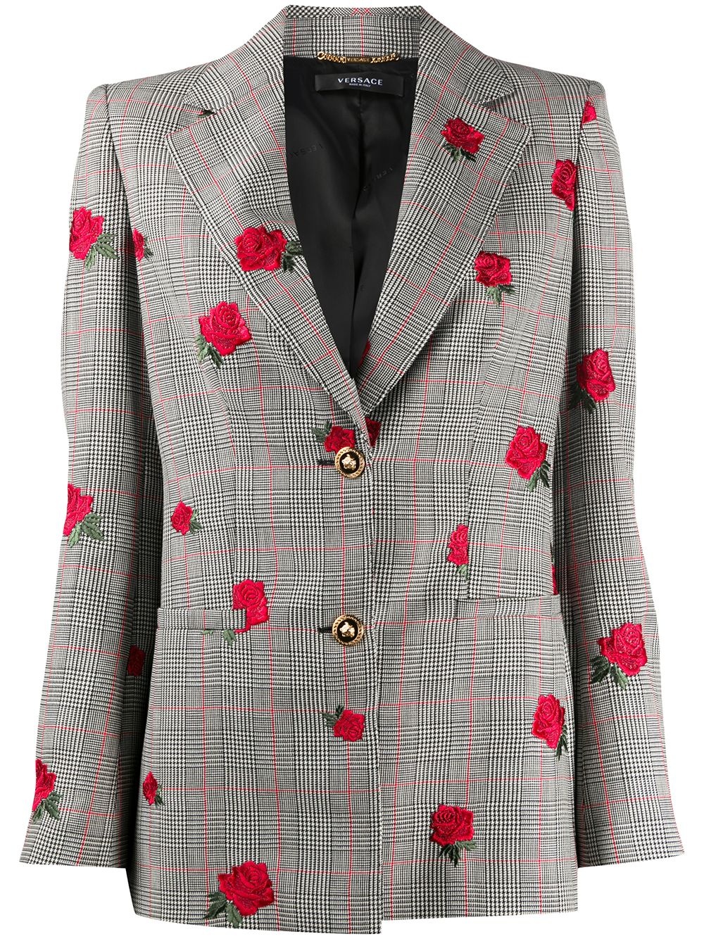 rose-embroidered check blazer - 1