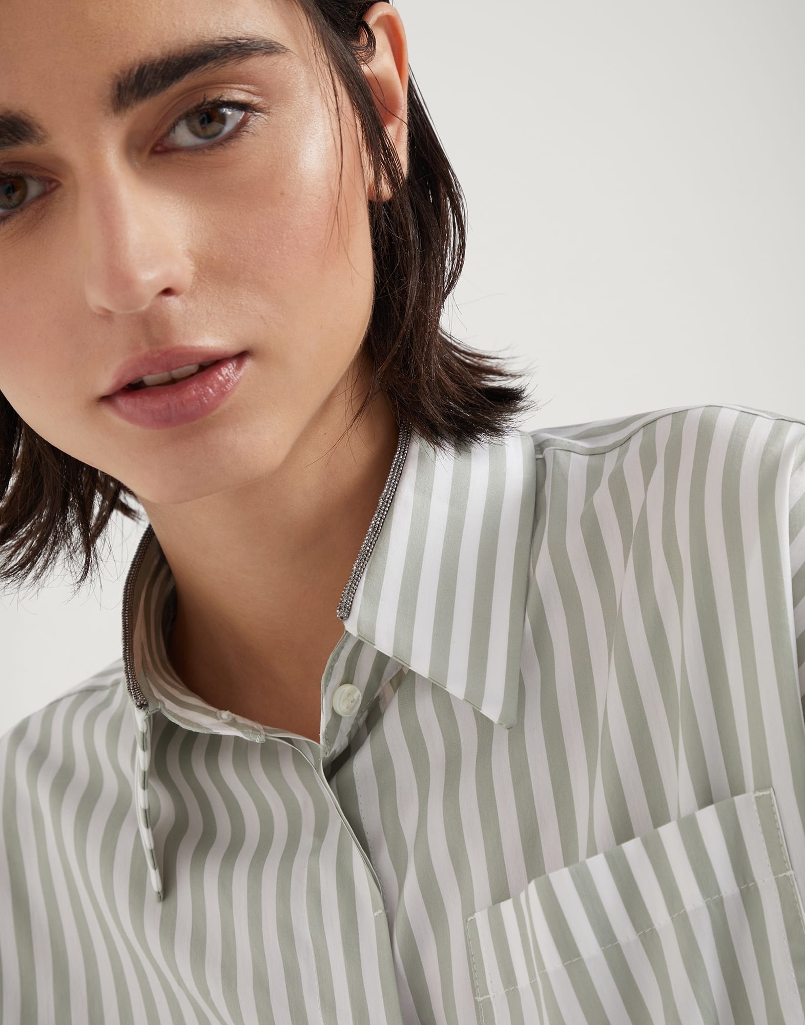 Cotton and silk striped poplin shirt with shiny collar - 3
