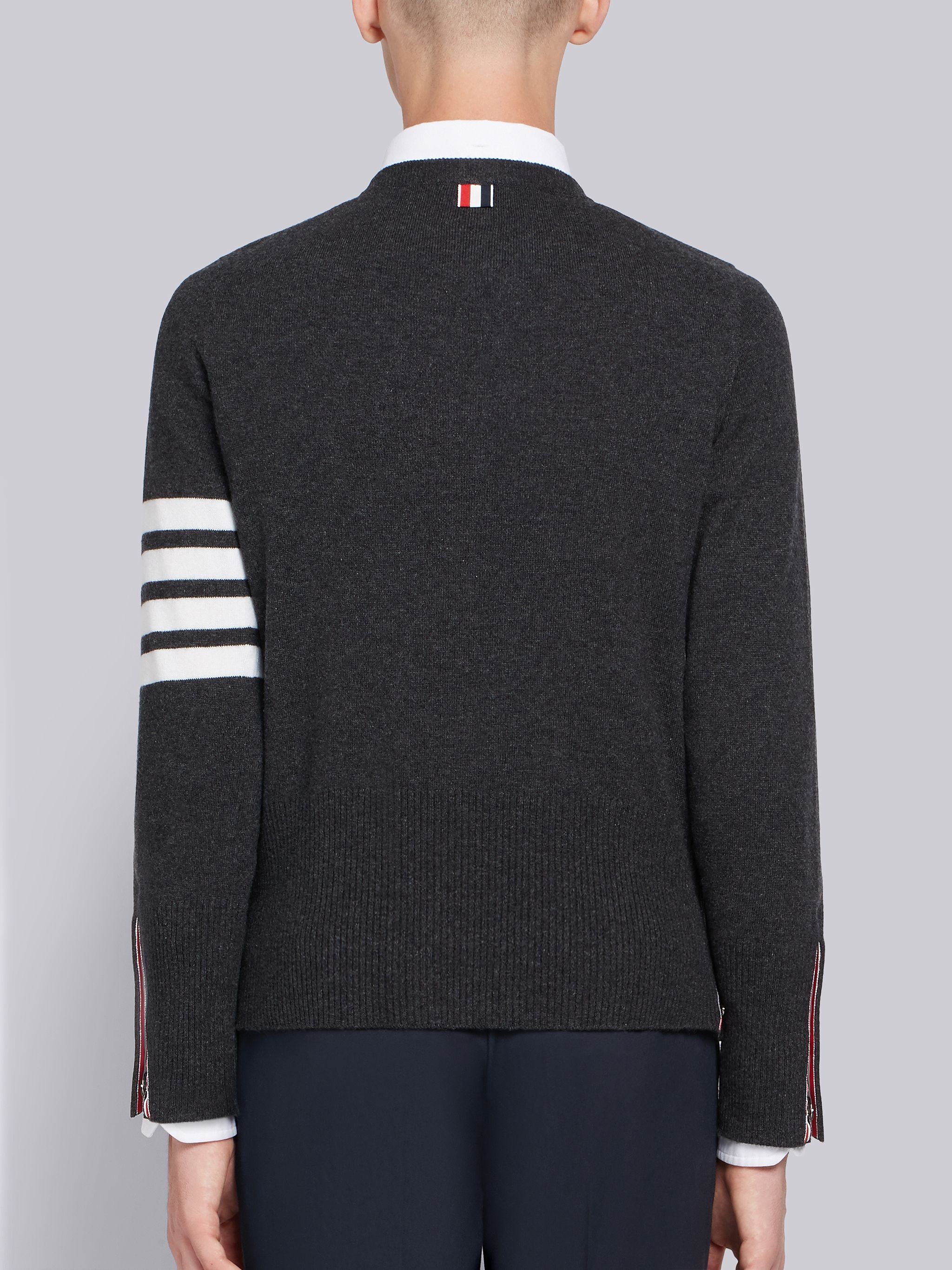 Dark Grey Cashmere 4-bar Crew Neck Pullover - 3