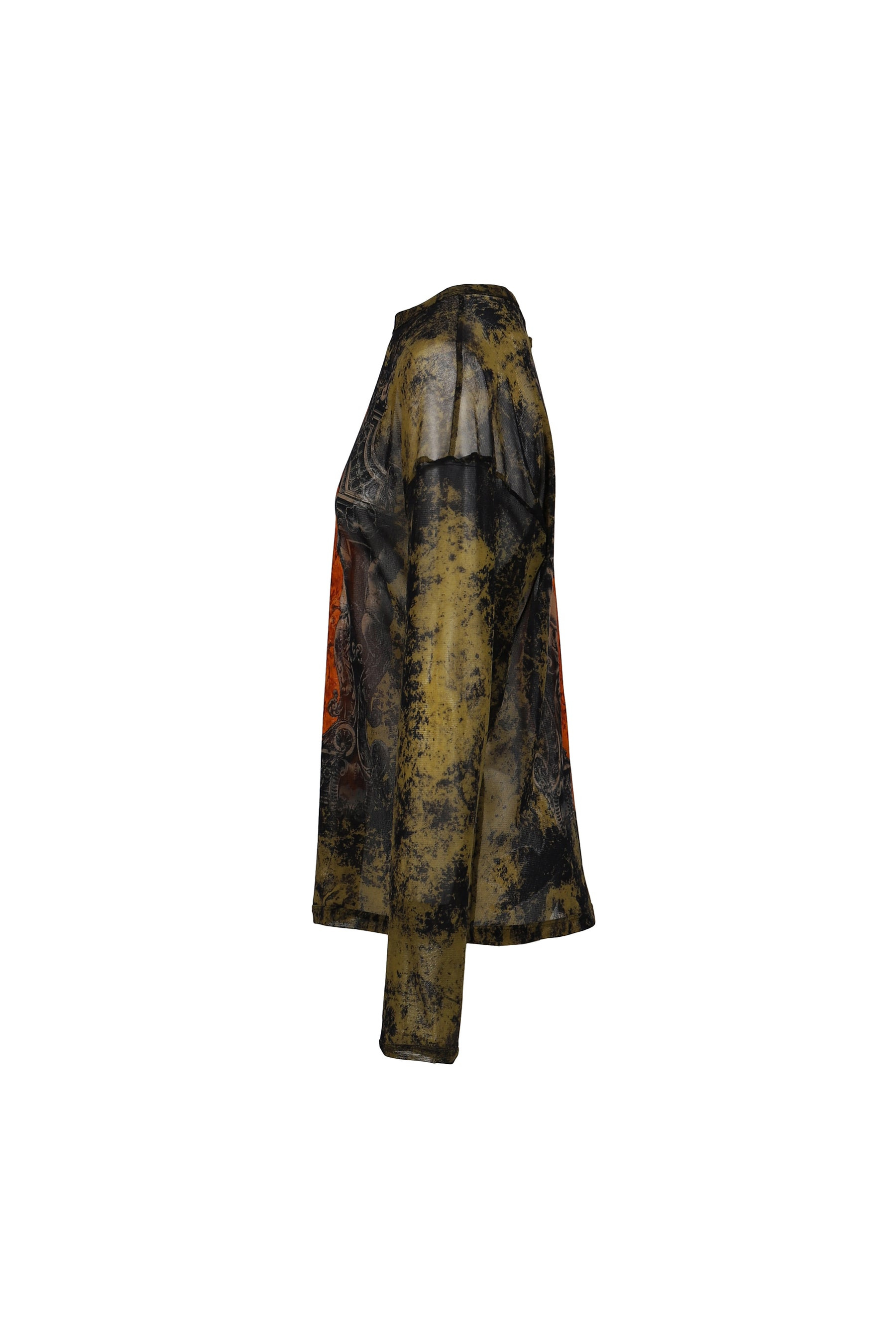 MESH OVERSIZED CREW NECK TOP PRINTED "MEDAILLON" / BLK/KHA/ORG - 7
