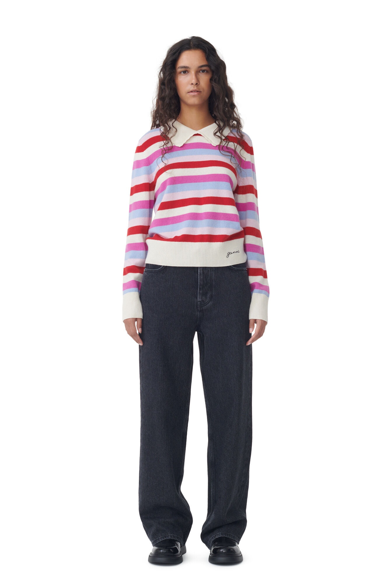 STRIPED COLLAR PULLOVER - 5