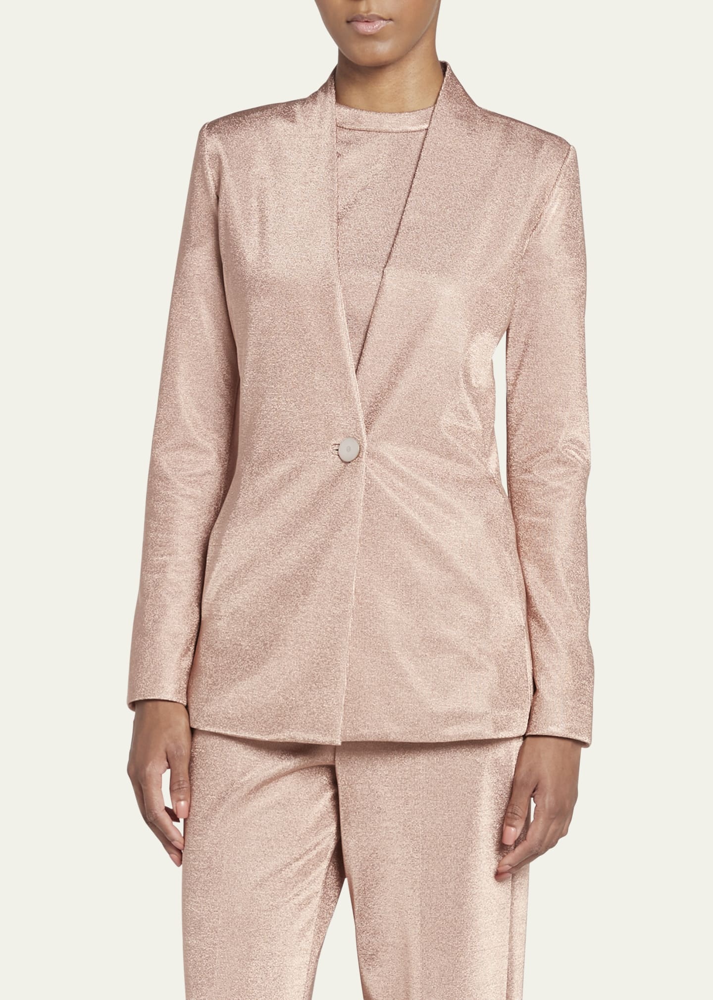 Metallic Bonded Jersey One-Button Blazer - 4
